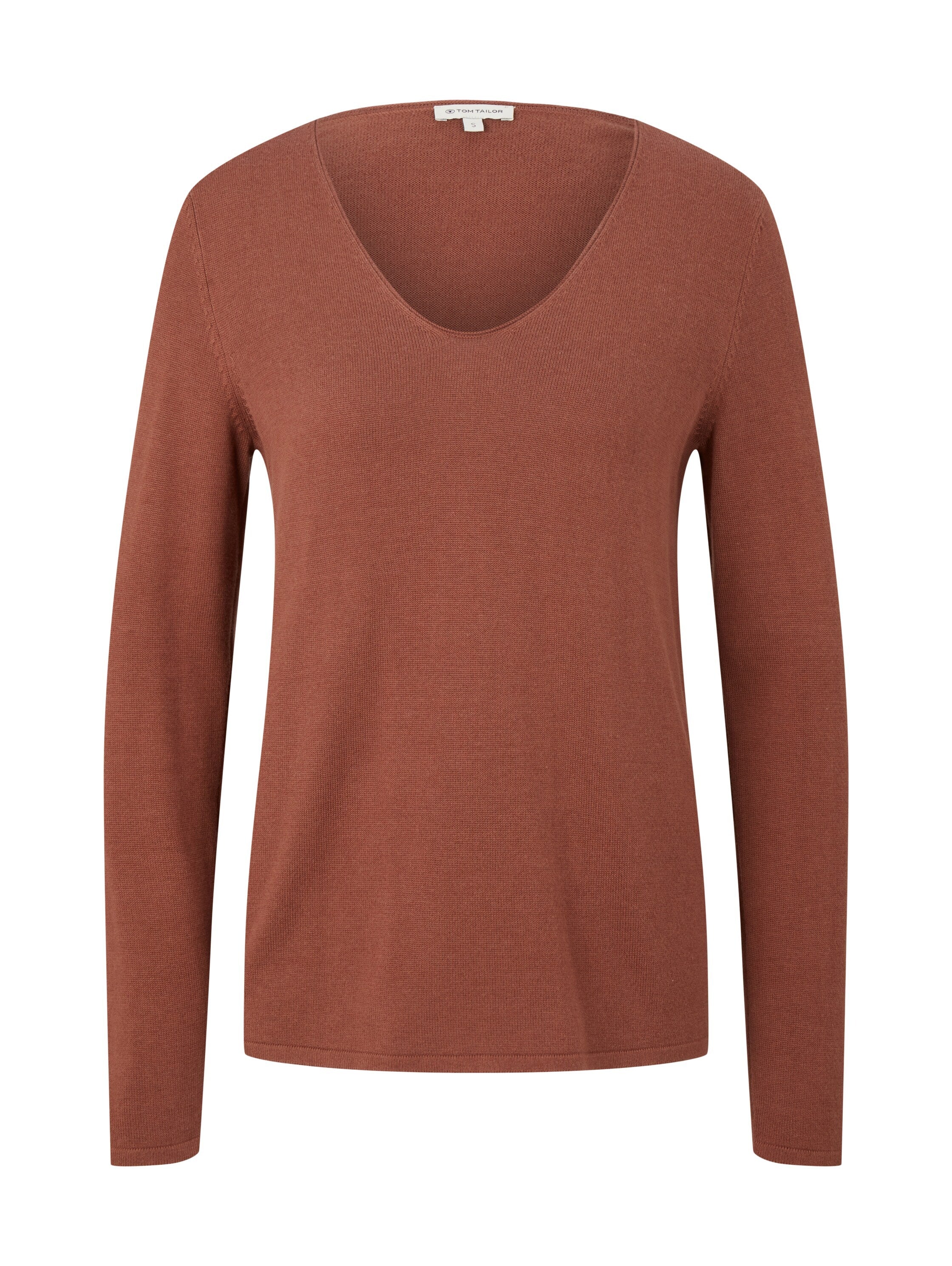 Tom Tailor Basic-Pullover mit V-Ausschnitt aus Baumwoll-Strick