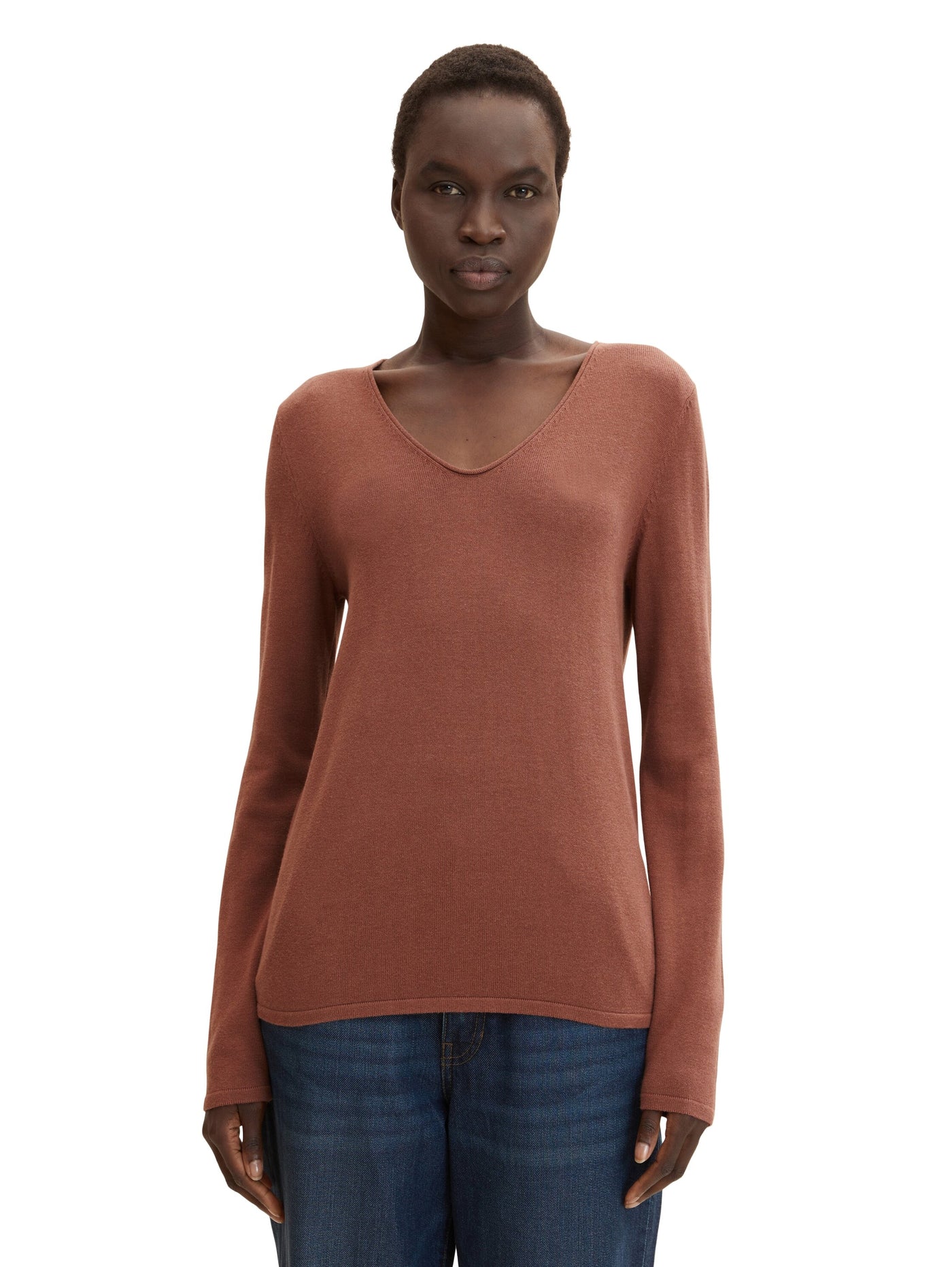 Tom Tailor Basic-Pullover mit V-Ausschnitt aus Baumwoll-Strick