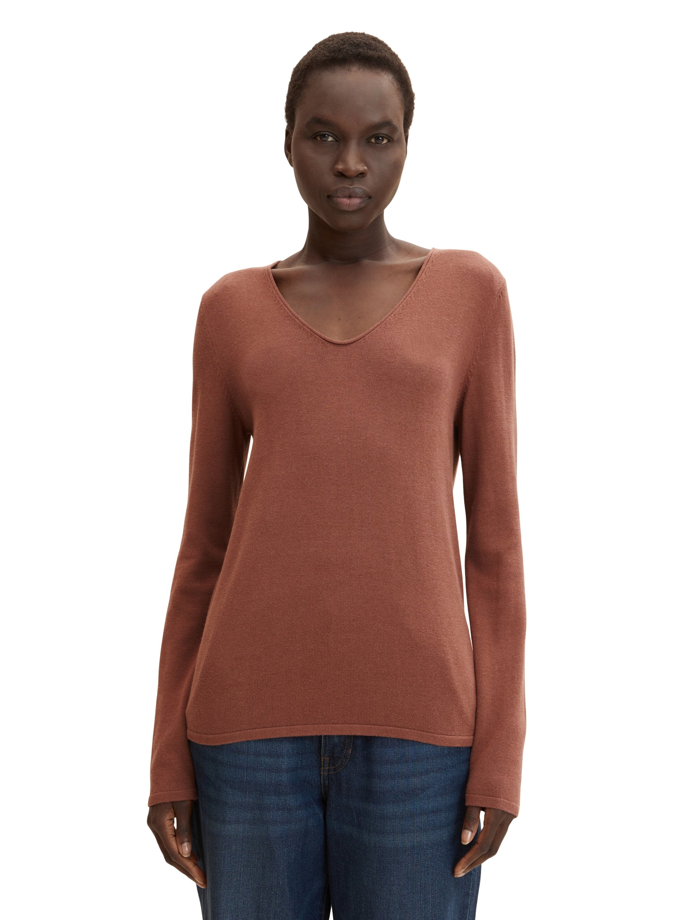 Tom Tailor Basic-Pullover mit V-Ausschnitt aus Baumwoll-Strick