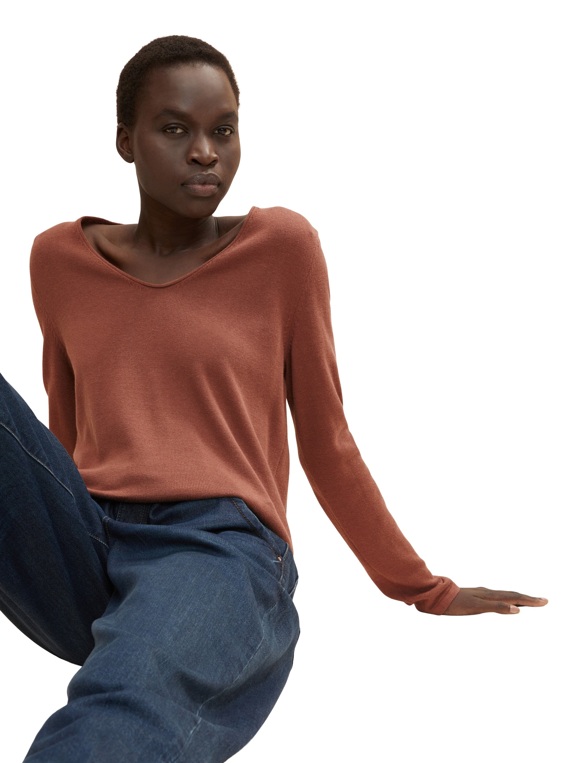 Tom Tailor Basic-Pullover mit V-Ausschnitt aus Baumwoll-Strick