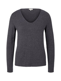 Tom Tailor Basic-Pullover mit V-Ausschnitt aus Baumwoll-Strick