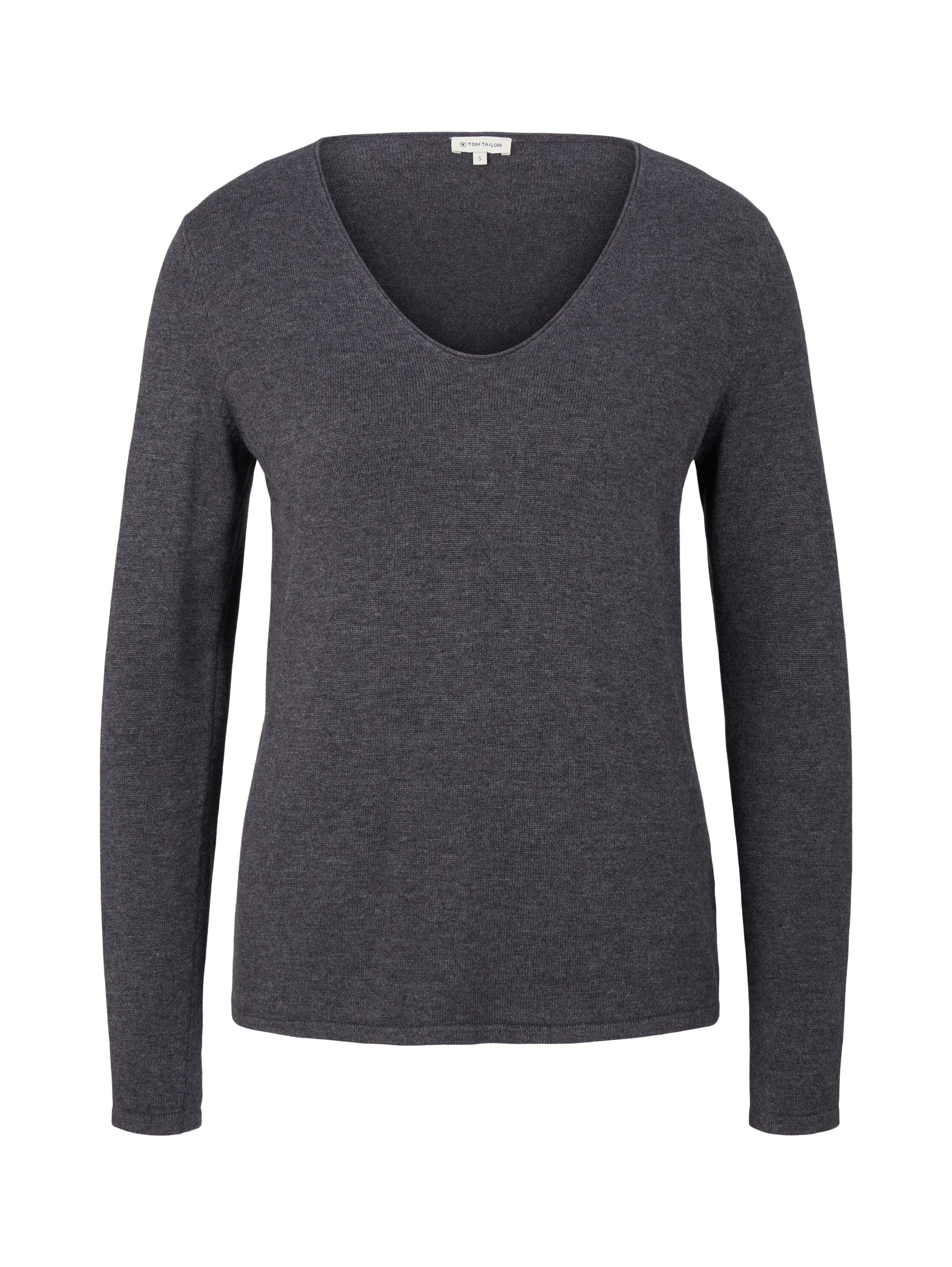 Tom Tailor Basic-Pullover mit V-Ausschnitt aus Baumwoll-Strick