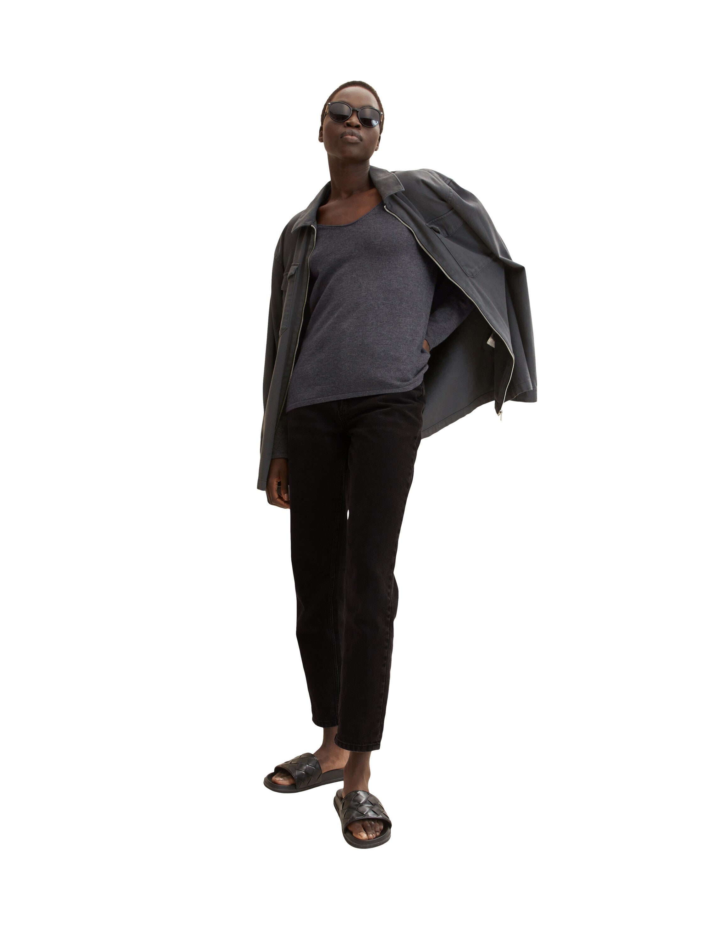 Tom Tailor Basic-Pullover mit V-Ausschnitt aus Baumwoll-Strick