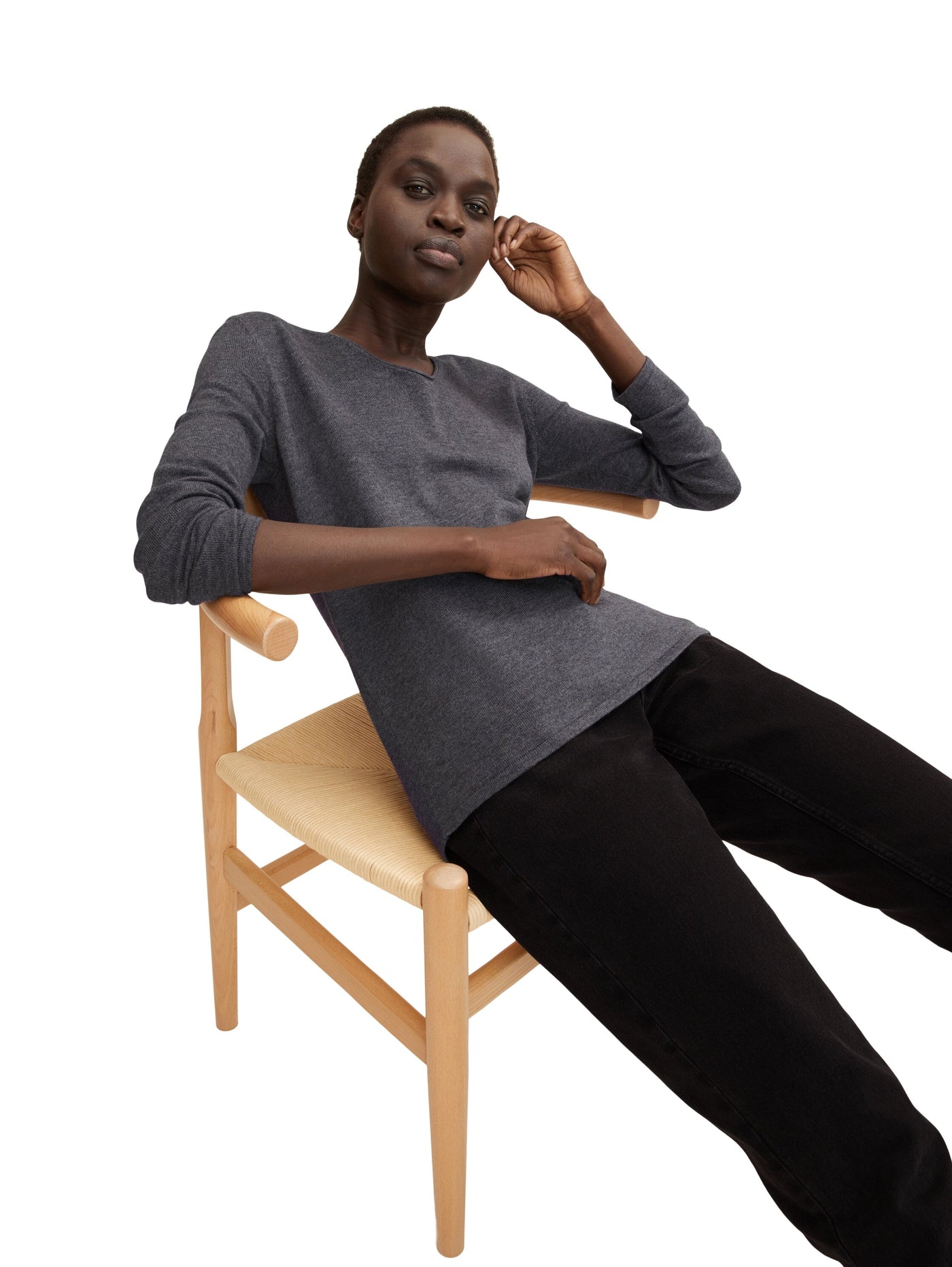 Tom Tailor Basic-Pullover mit V-Ausschnitt aus Baumwoll-Strick