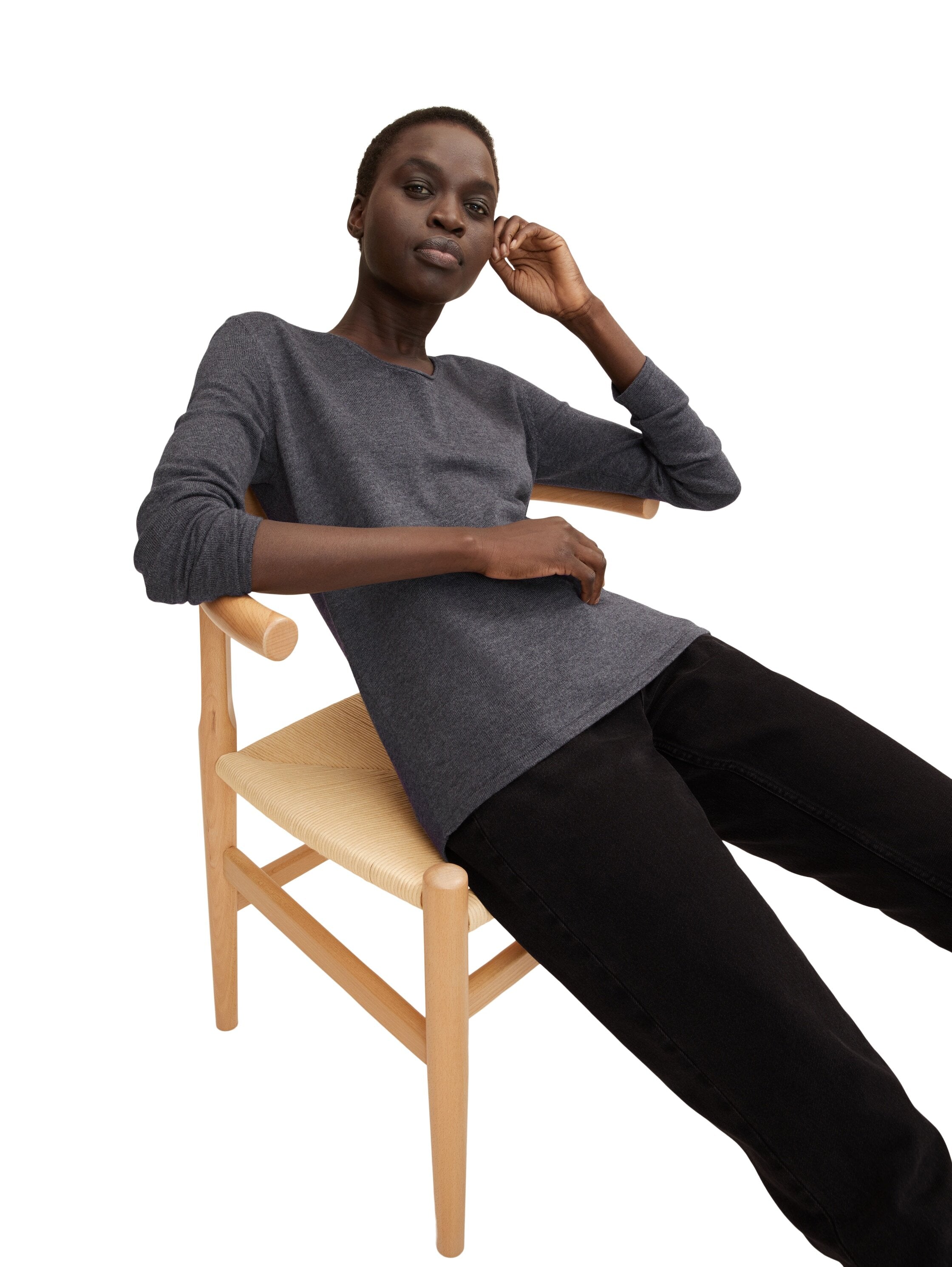 Tom Tailor Basic-Pullover mit V-Ausschnitt aus Baumwoll-Strick