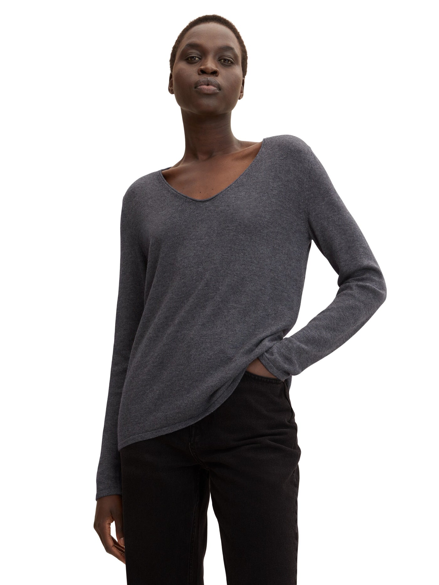 Tom Tailor Basic-Pullover mit V-Ausschnitt aus Baumwoll-Strick