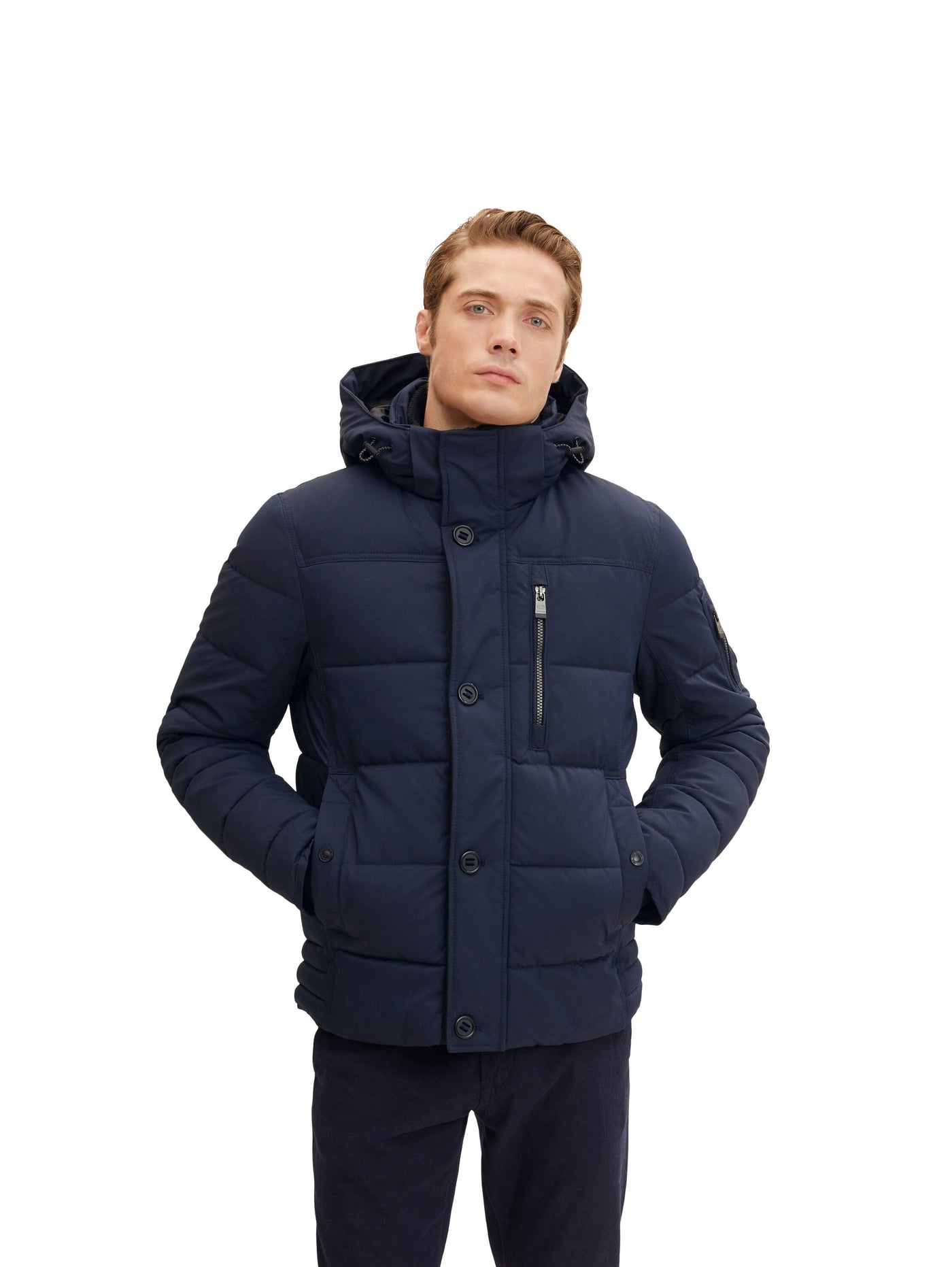 Tom Tailor Pufferjacke mit Kapuze, Reißverschluss und Knopfleiste