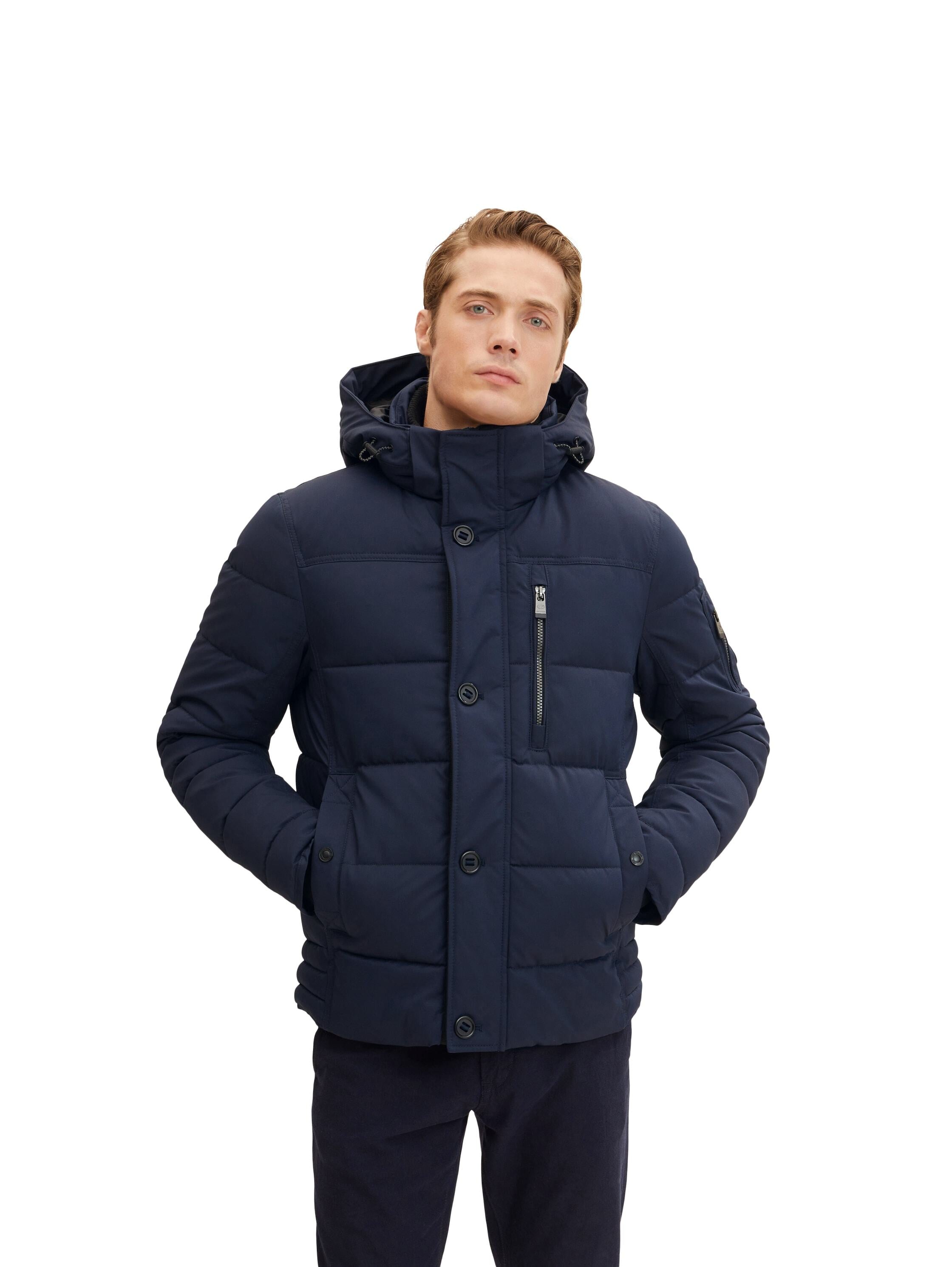 Tom Tailor Pufferjacke mit Kapuze, Reißverschluss und Knopfleiste