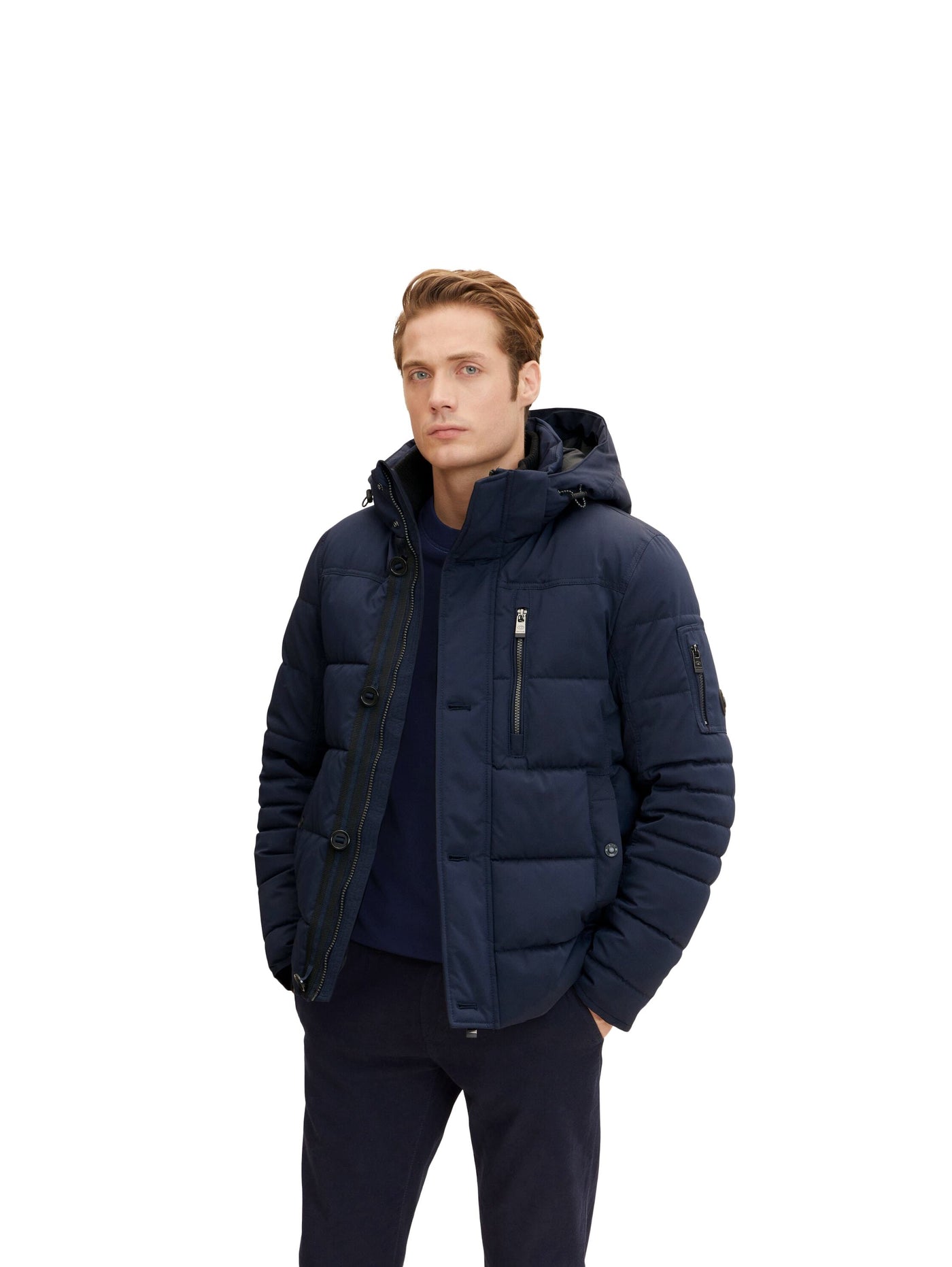 Tom Tailor Pufferjacke mit Kapuze, Reißverschluss und Knopfleiste