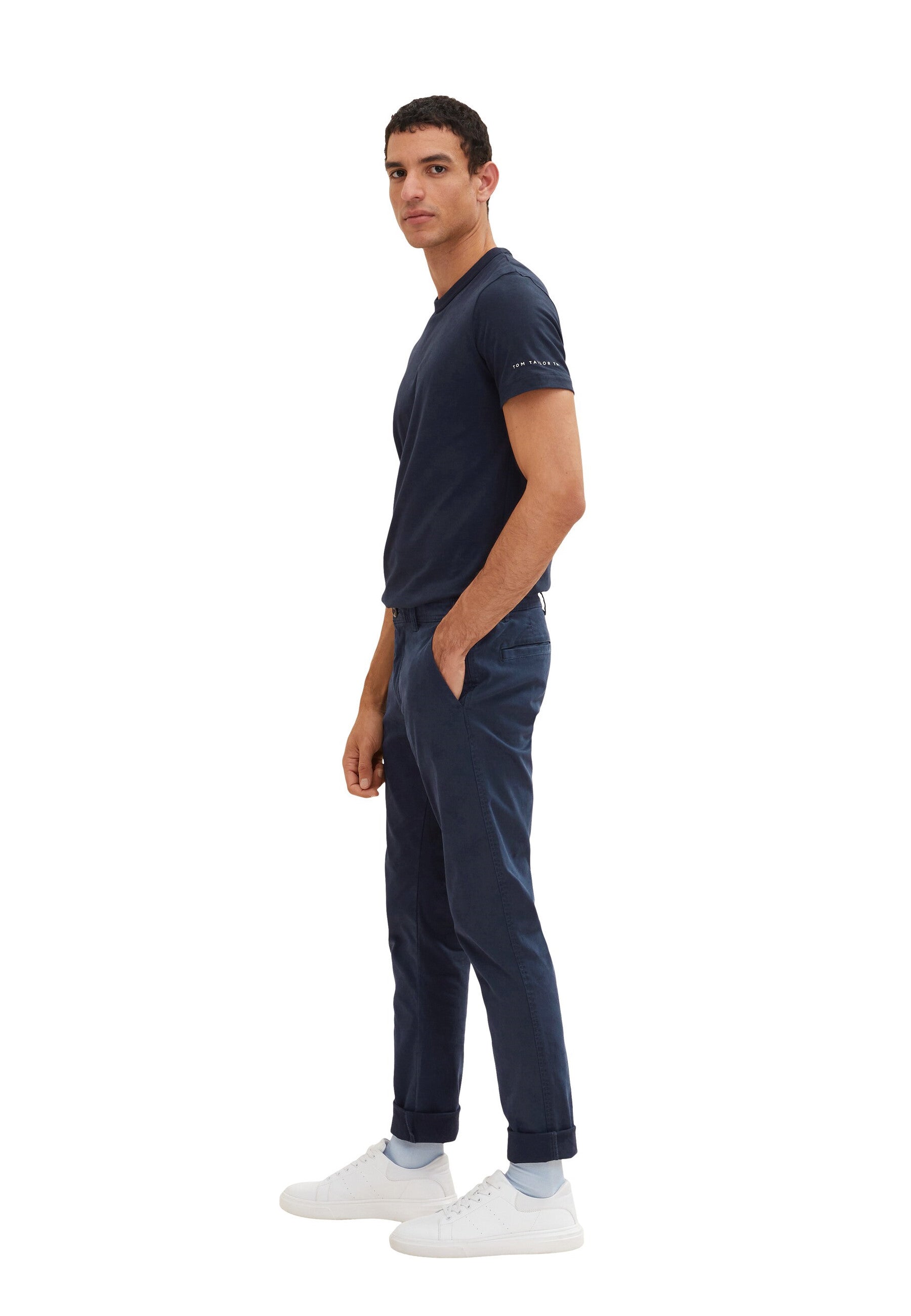 Tom Tailor Unifarbene Slim Fit Chinohose Travis mit seitlichen Eingrifftaschen, Gürtelschlaufen und Paspeltaschen