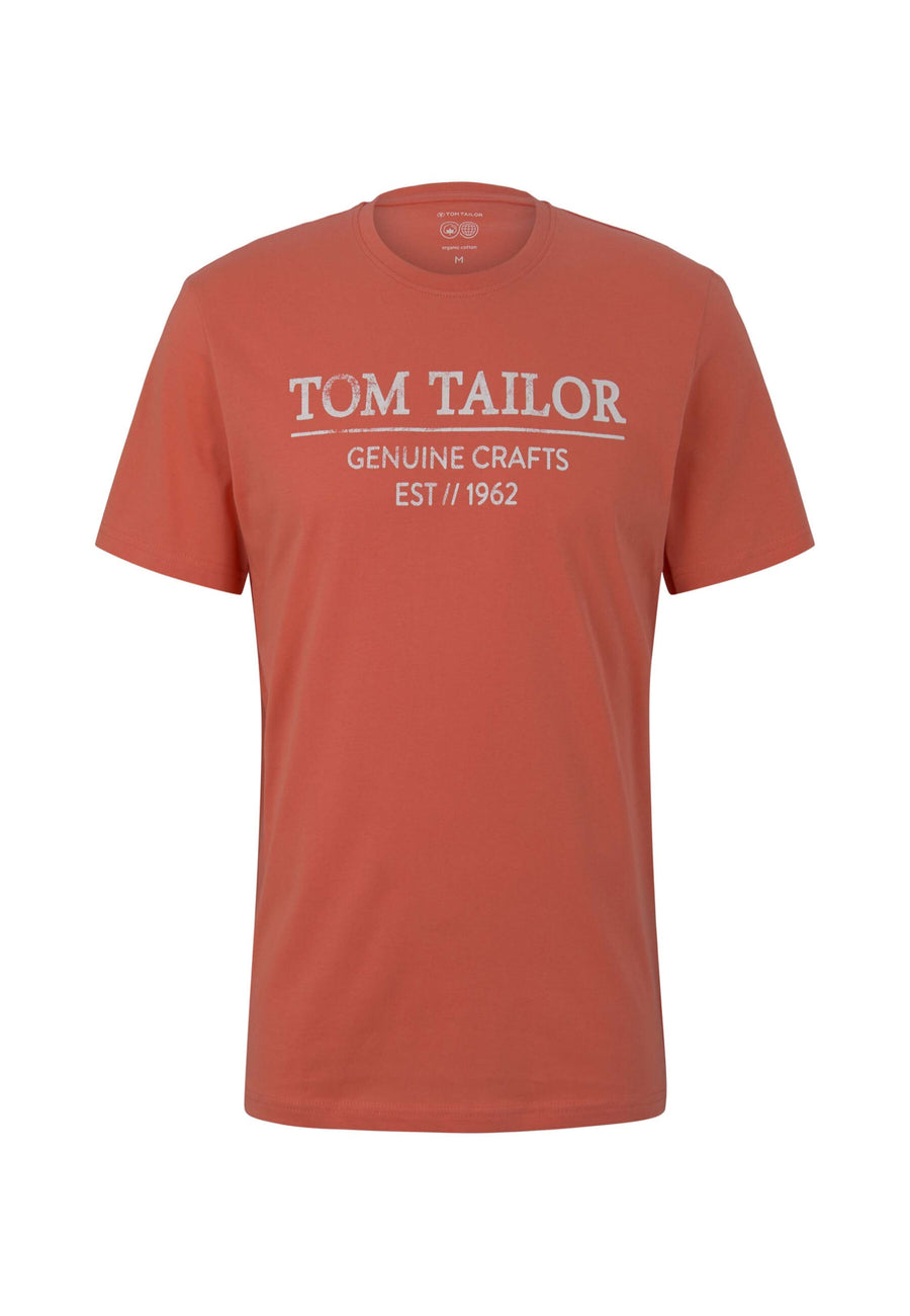 Tom Tailor Unifarbenes Kurzarm T-Shirt mit Rundhalsausschnitt und Label-Print
