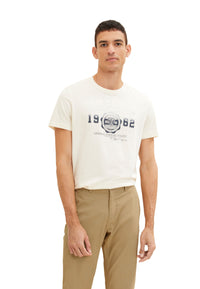 Tom Tailor Unifarbenes Kurzarm T-Shirt mit Rundhalsausschnitt und Logo-Print