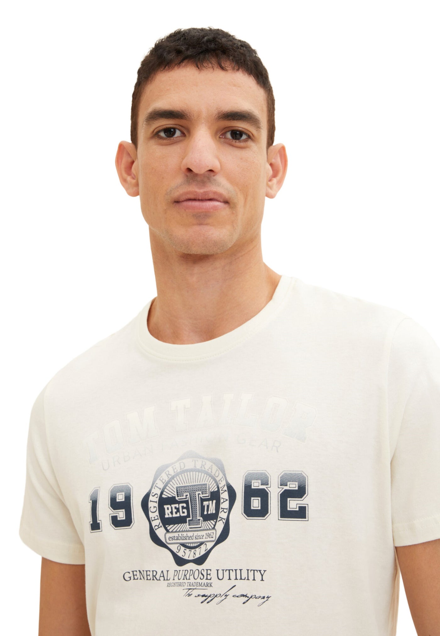 Tom Tailor Unifarbenes Kurzarm T-Shirt mit Rundhalsausschnitt und Logo-Print