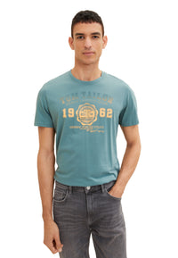 Tom Tailor Unifarbenes Kurzarm T-Shirt mit Rundhalsausschnitt und Logo-Print