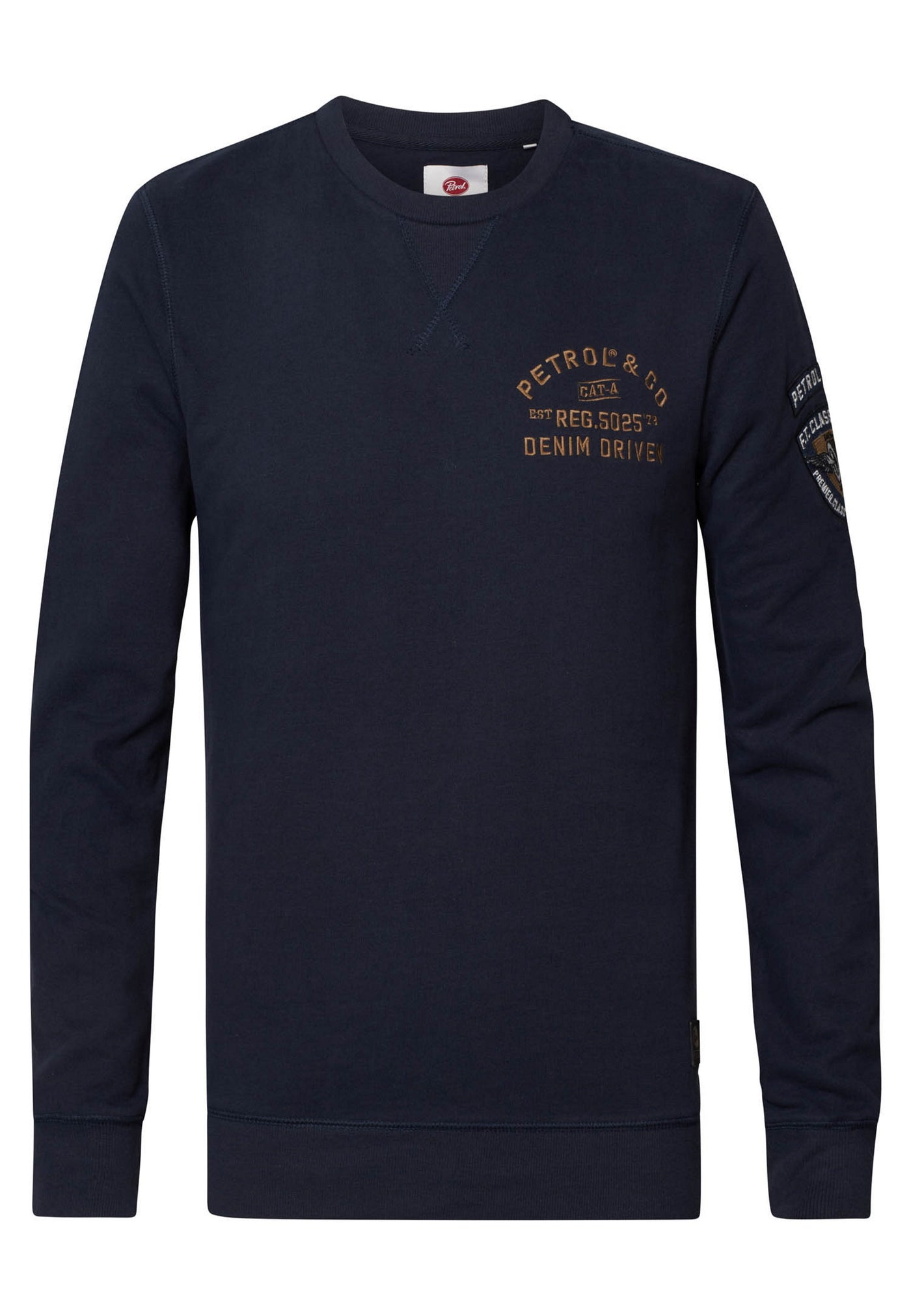 Petrol Industries Unifarbener Langarmpullover mit Rundhalsausschnitt und Logo-Print in schmaler Passform