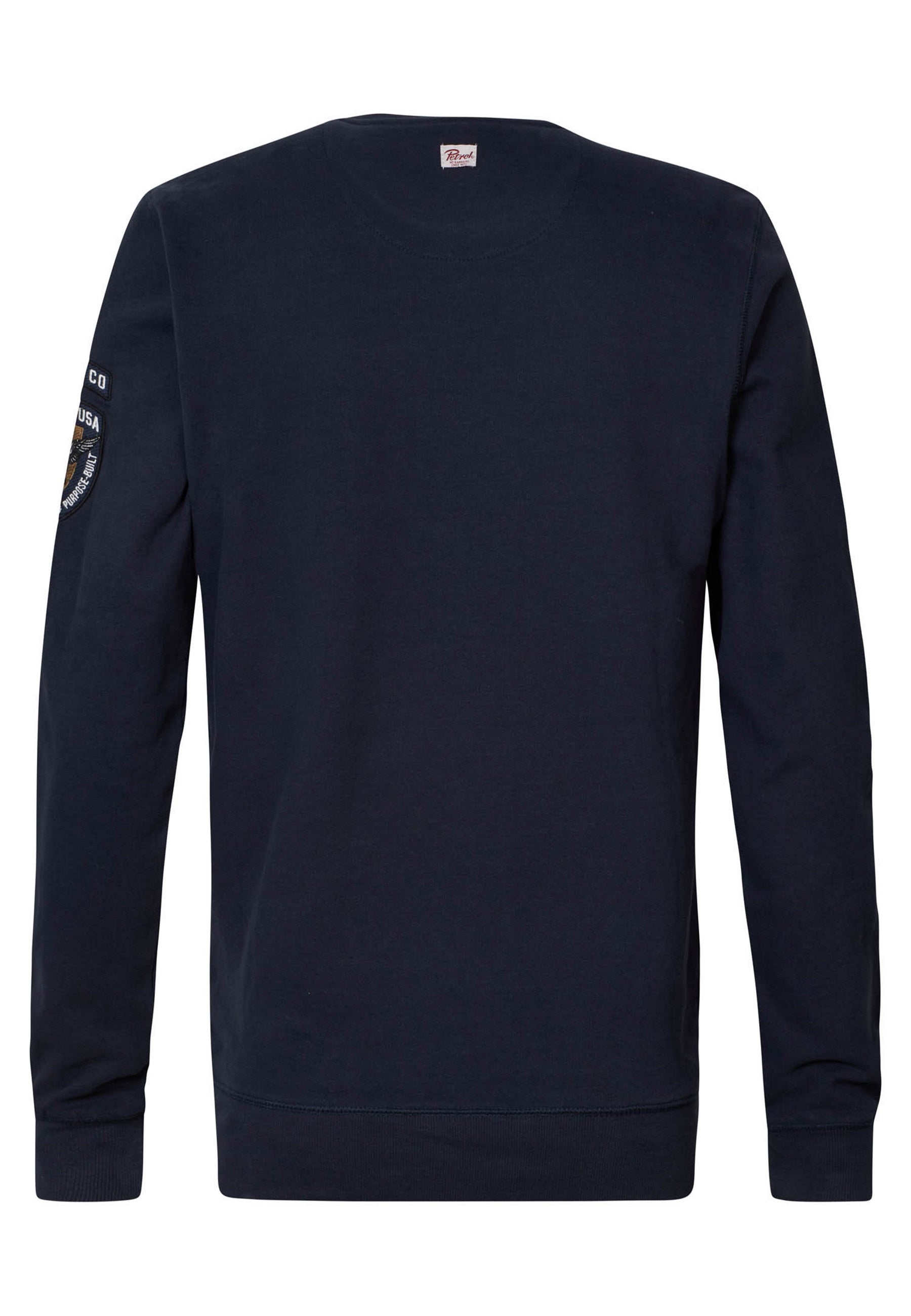Petrol Industries Unifarbener Langarmpullover mit Rundhalsausschnitt und Logo-Print in schmaler Passform