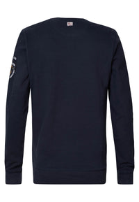 Petrol Industries Unifarbener Langarmpullover mit Rundhalsausschnitt und Logo-Print in schmaler Passform