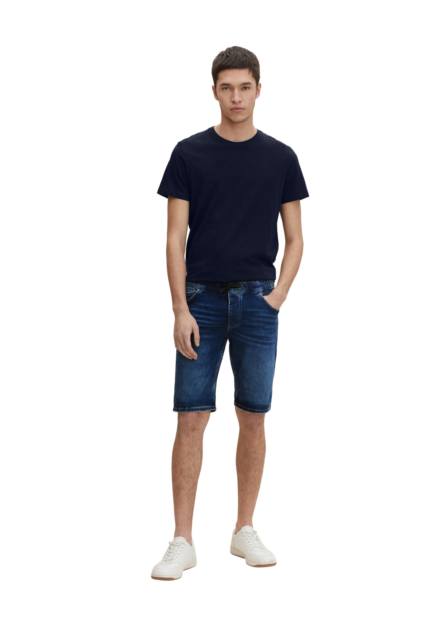 Tom Tailor Jeansshorts aus Sweat mit farblich abgesetztem Kordelzug