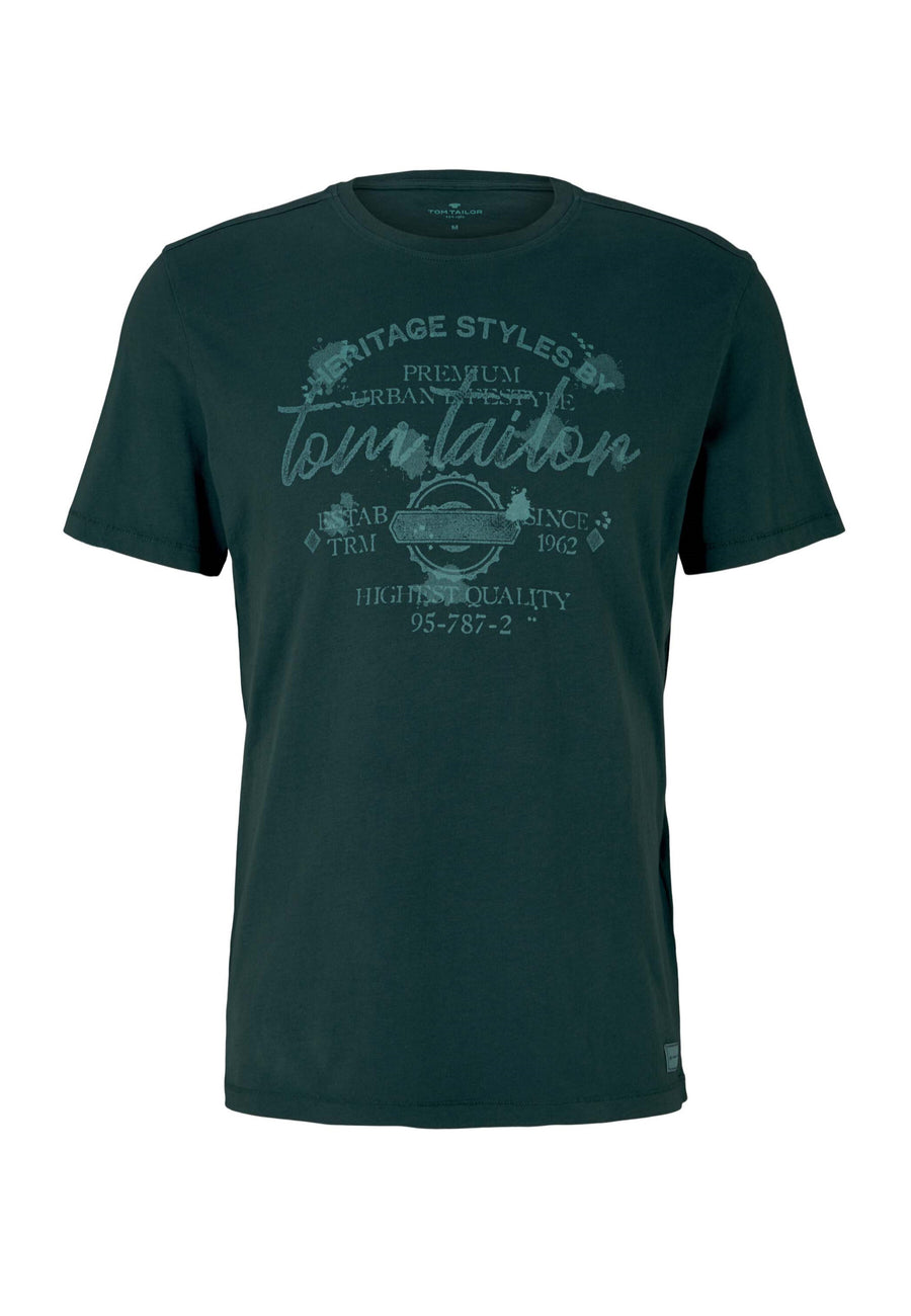 Tom Tailor Print T-Shirt mit Rundhalsausschnitt im Used Look