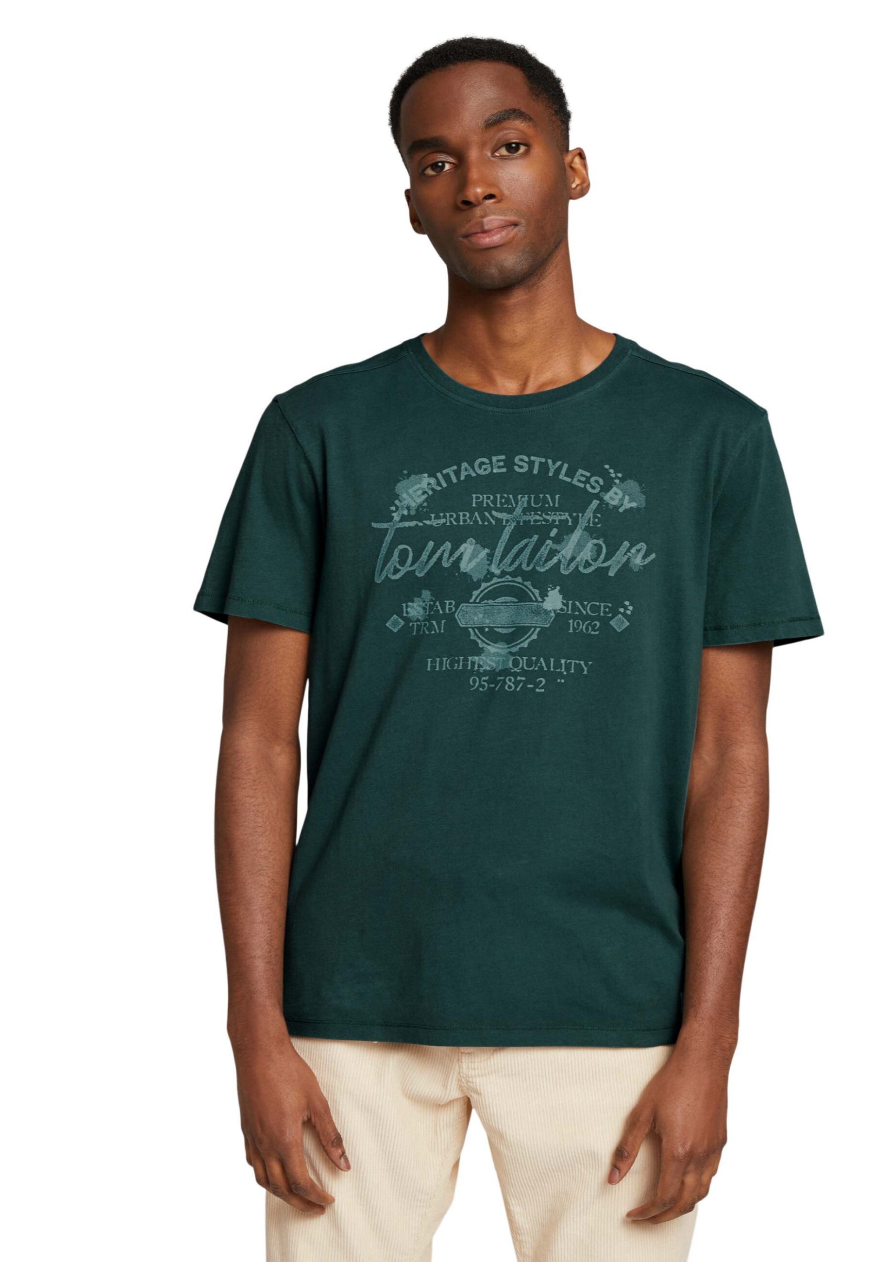 Tom Tailor Print T-Shirt mit Rundhalsausschnitt im Used Look