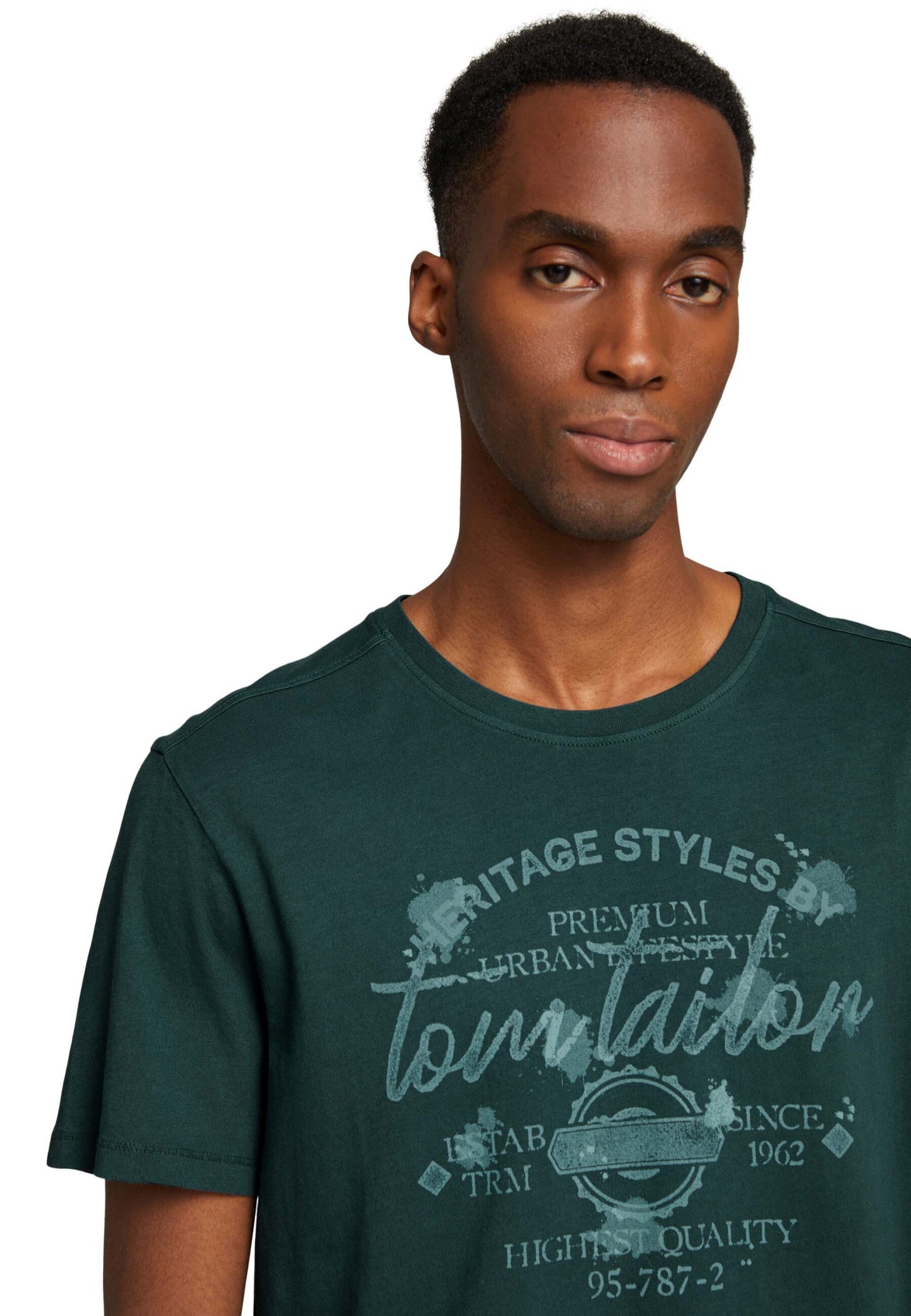 Tom Tailor Print T-Shirt mit Rundhalsausschnitt im Used Look