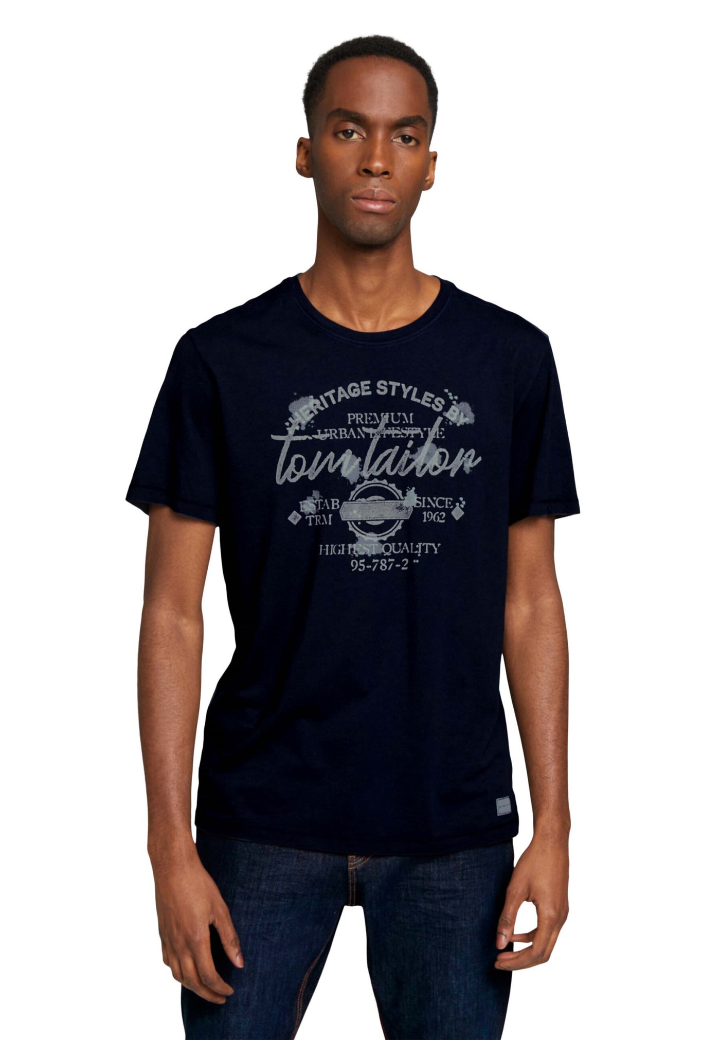 Tom Tailor Print T-Shirt mit Rundhalsausschnitt im Used Look