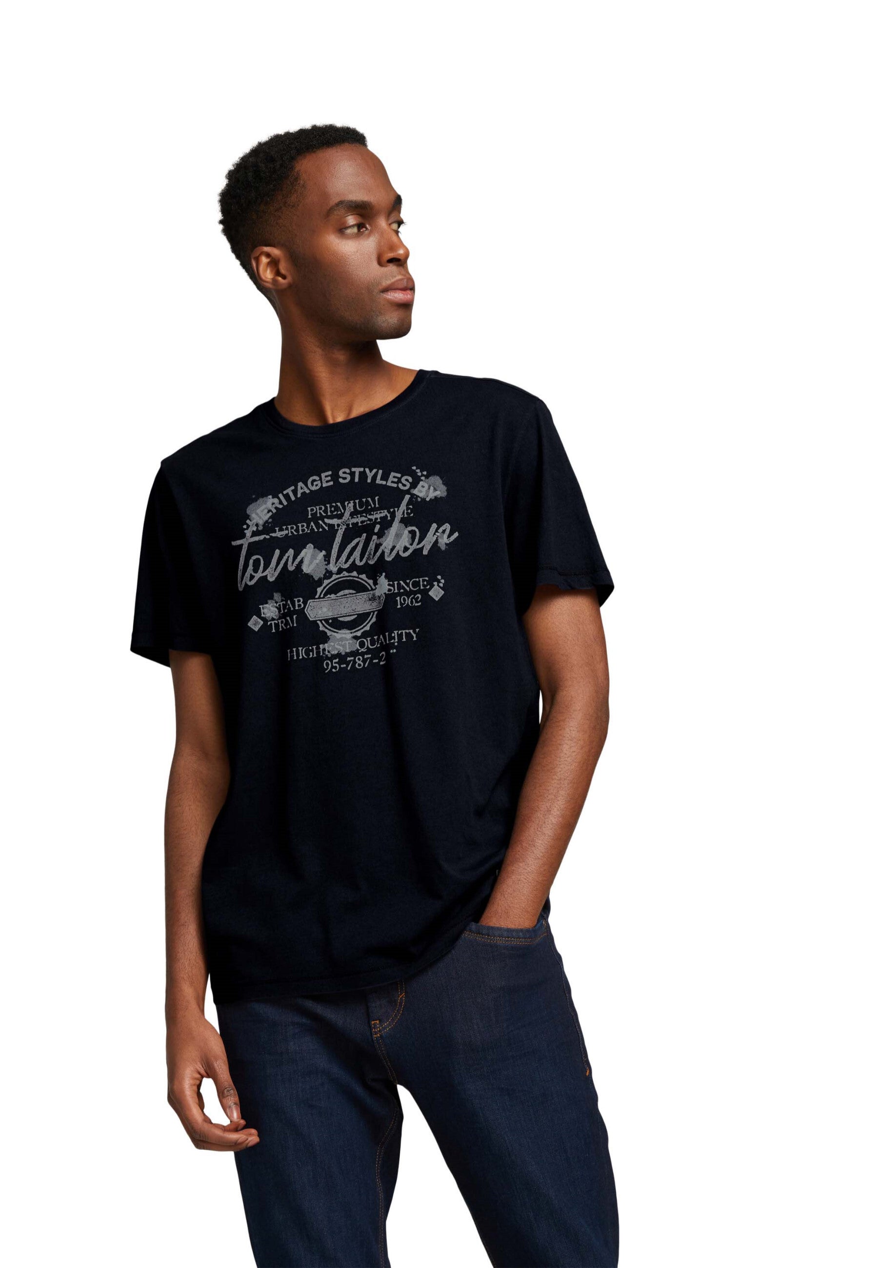 Tom Tailor Print T-Shirt mit Rundhalsausschnitt im Used Look