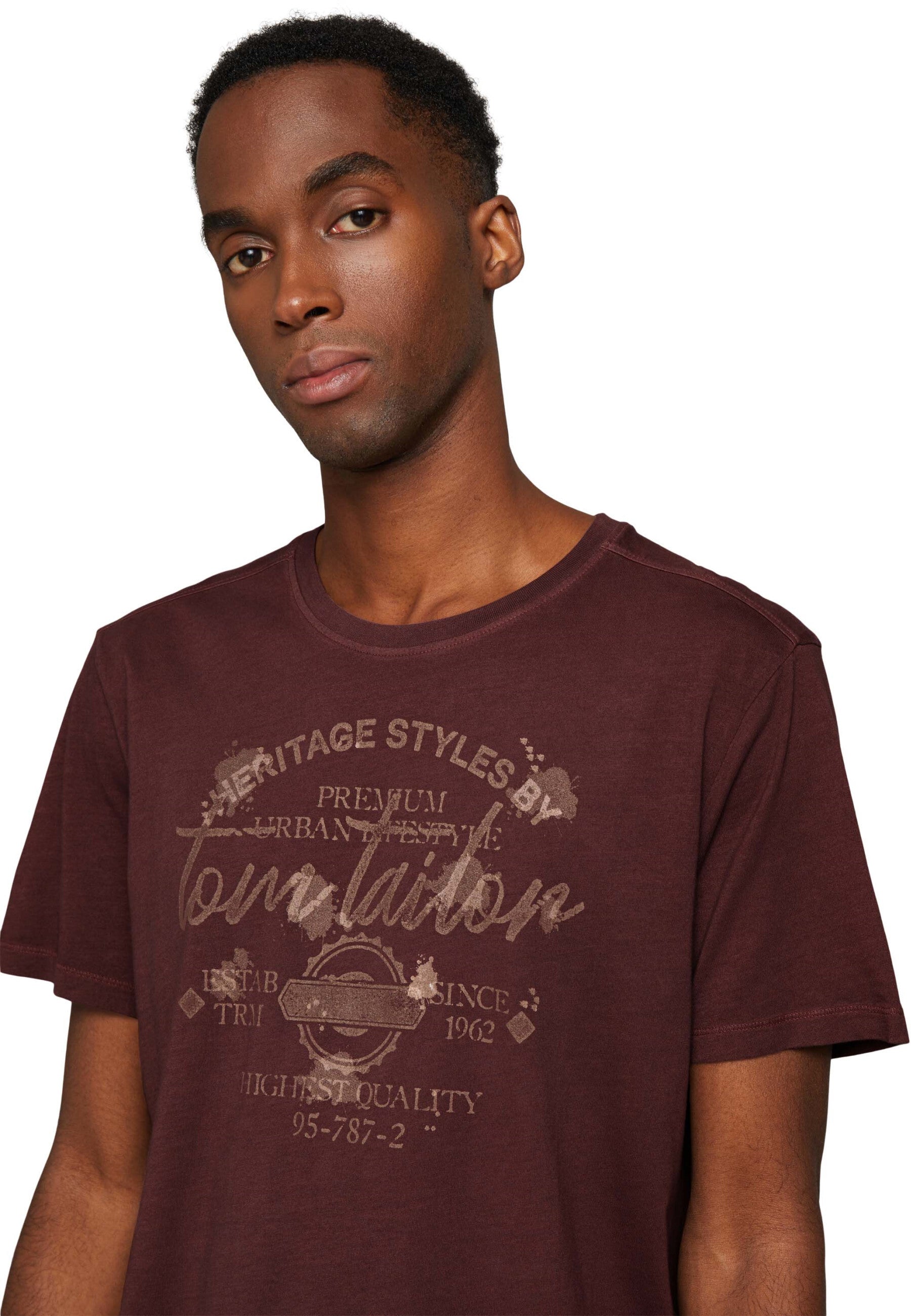 Tom Tailor Print T-Shirt mit Rundhalsausschnitt im Used Look