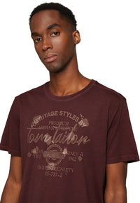 Tom Tailor Print T-Shirt mit Rundhalsausschnitt im Used Look
