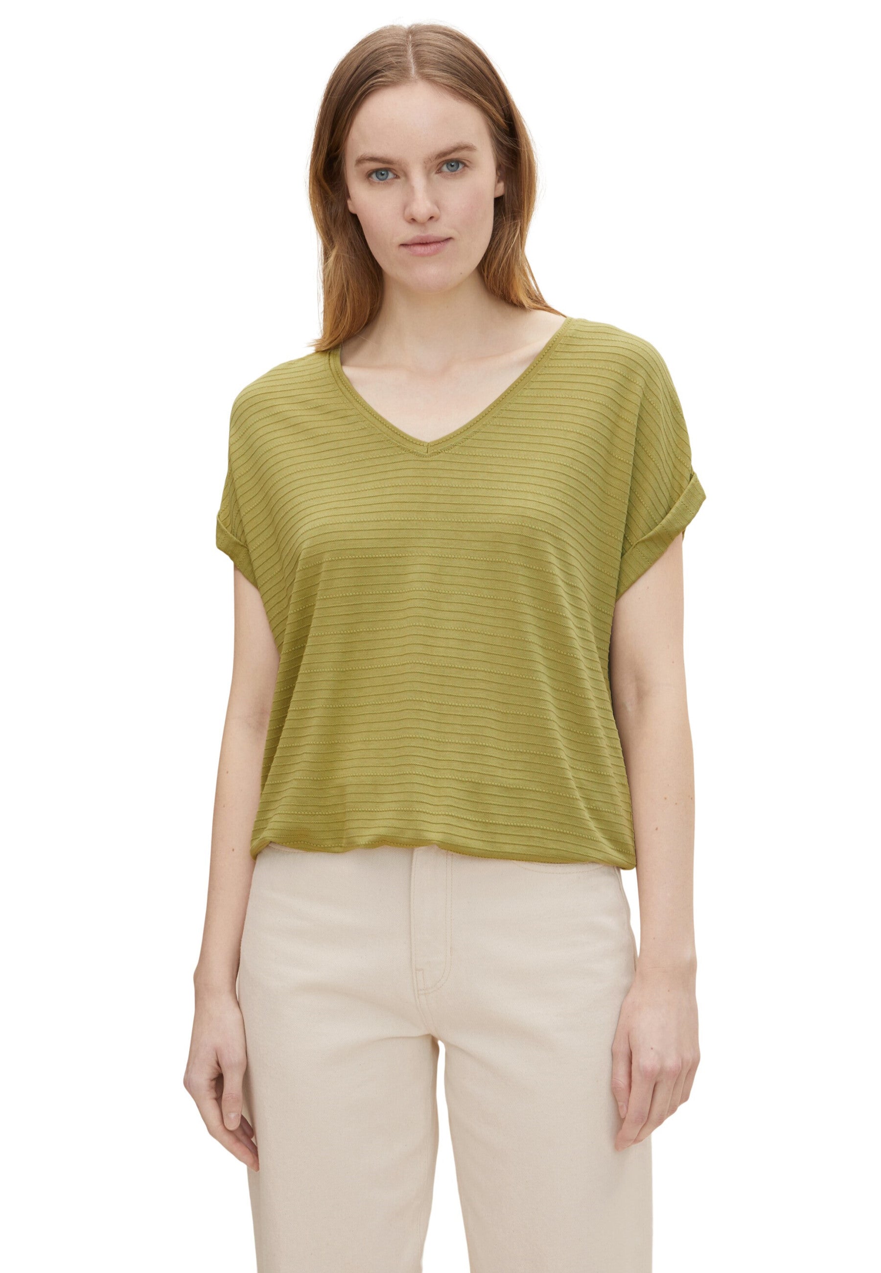 Tom Tailor Strukturiertes T-Shirt mit V-Ausschnitt