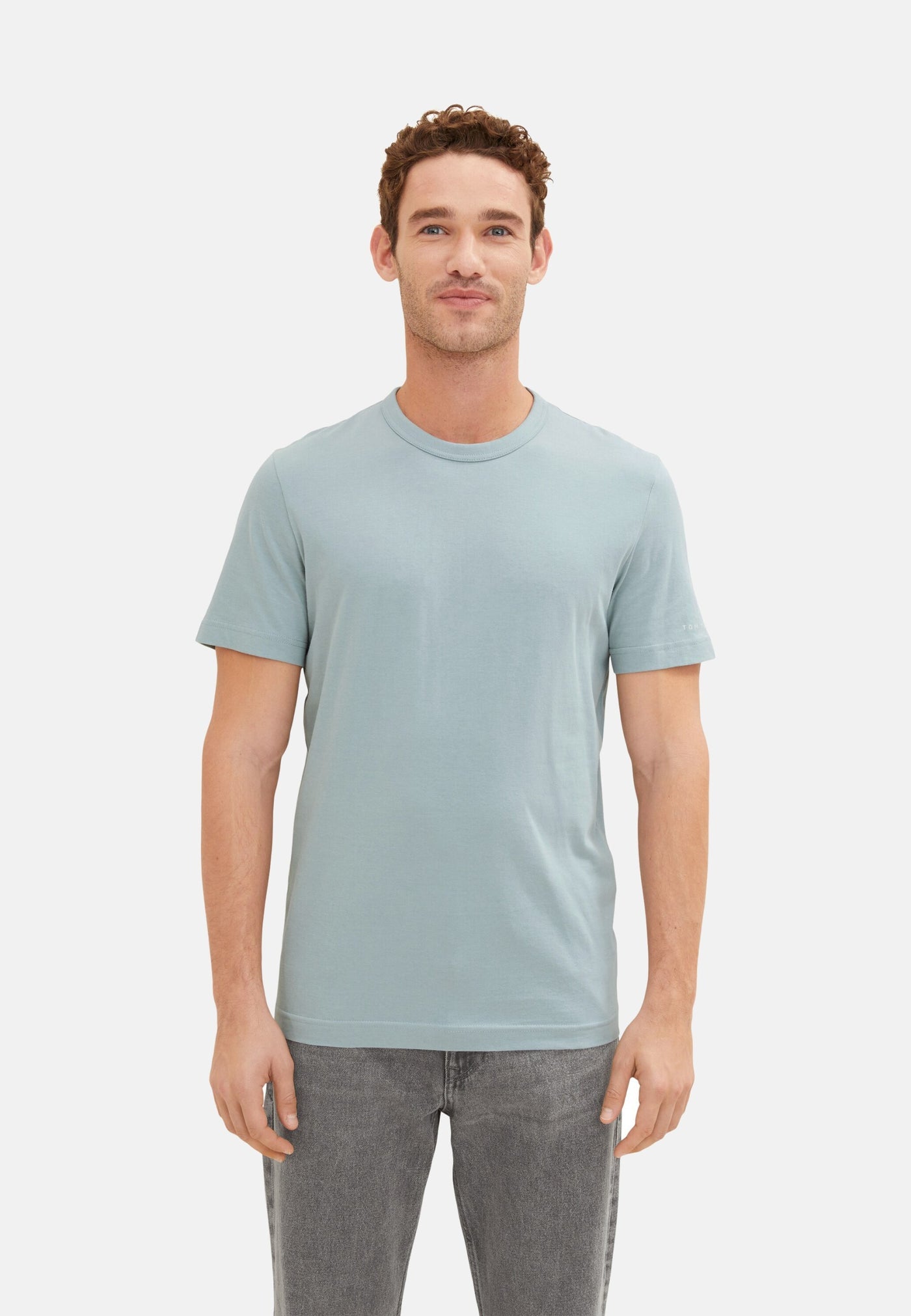 Tom Tailor Unifarbenes Kurzarm T-Shirt mit Rundhalsausschnitt und dezentem Label-Print