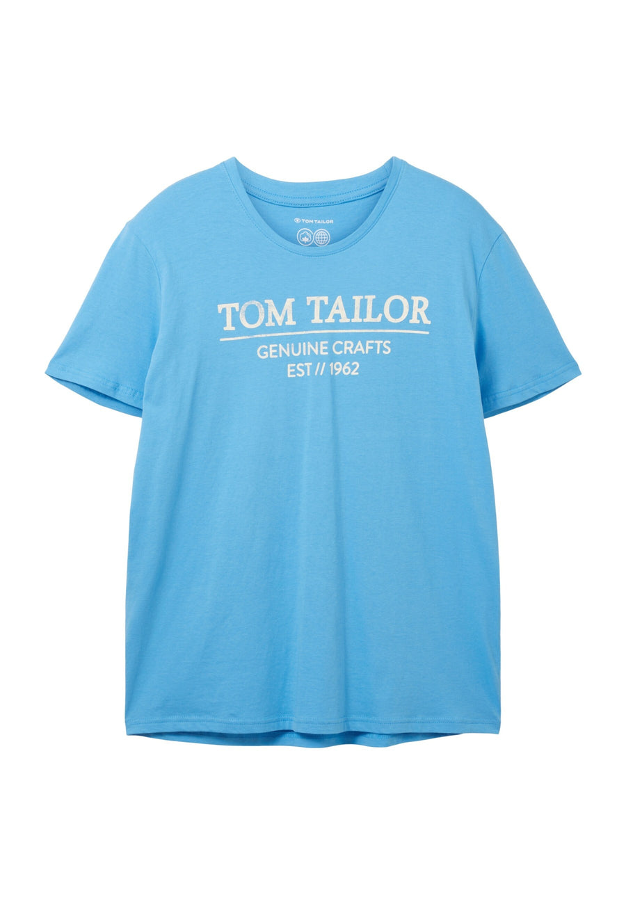 Tom Tailor Unifarbenes Kurzarm T-Shirt mit Rundhalsausschnitt und Label-Print