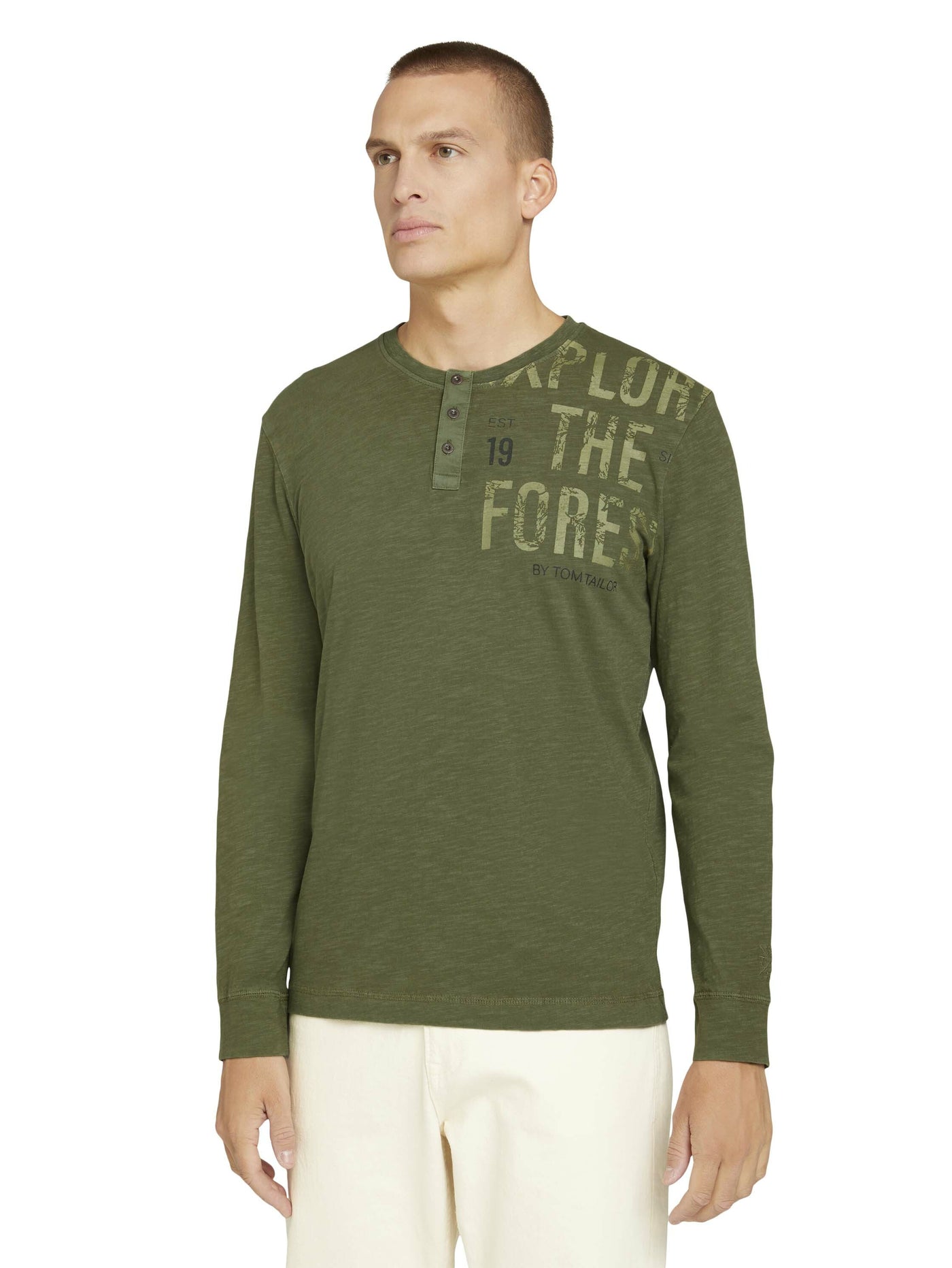 Tom Tailor Langarmshirt mit Print und Henleyausschnitt