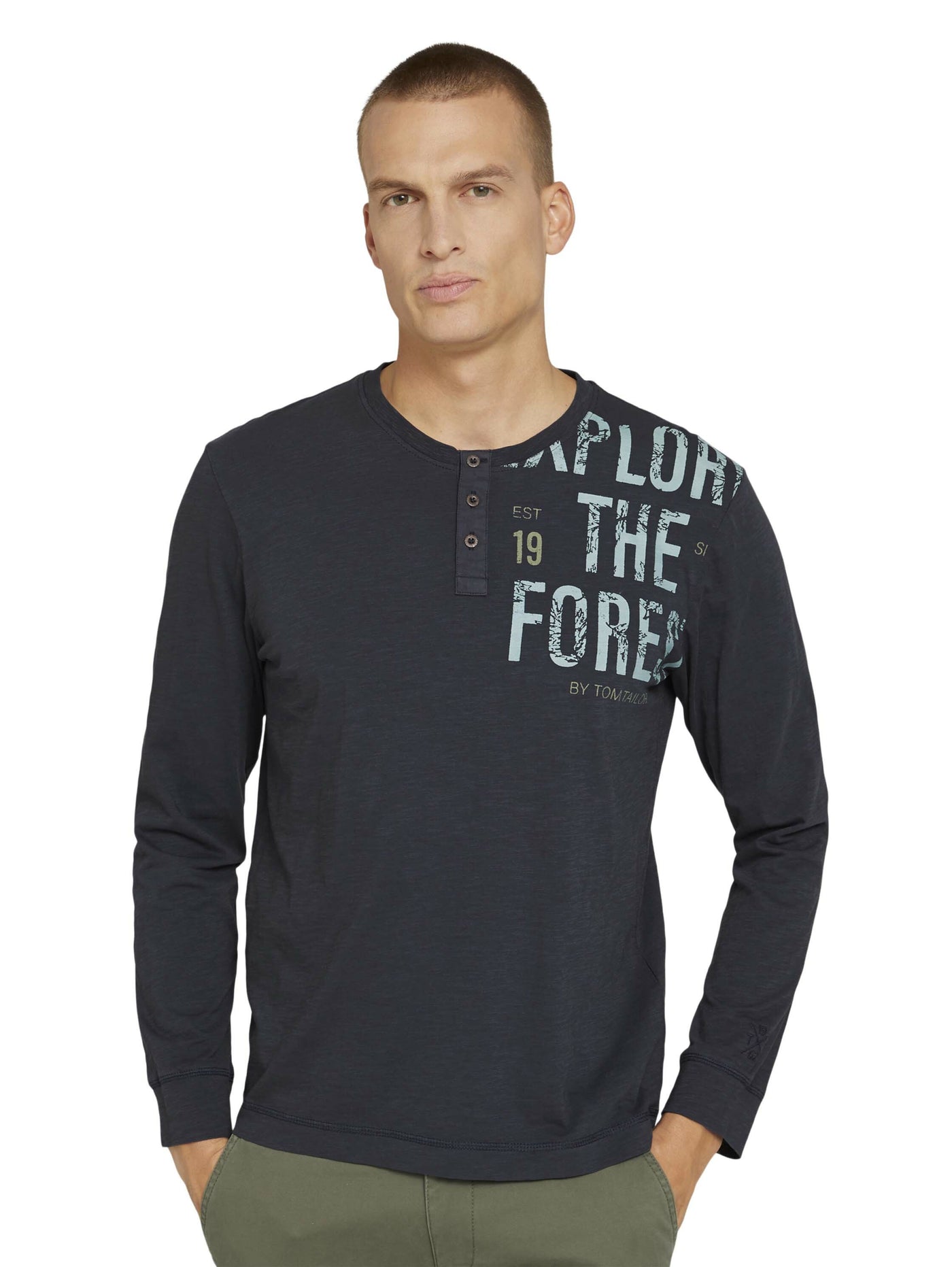 Tom Tailor Langarmshirt mit Print und Henleyausschnitt