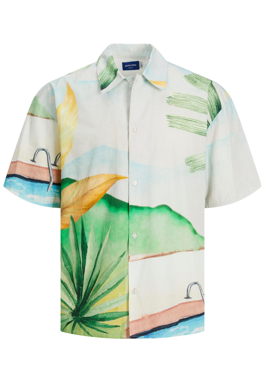 Jack & Jones Kurzarmhemd LANDSCAPE SHIRT mit Kentkragen, Knopfleiste und All-Over-Print