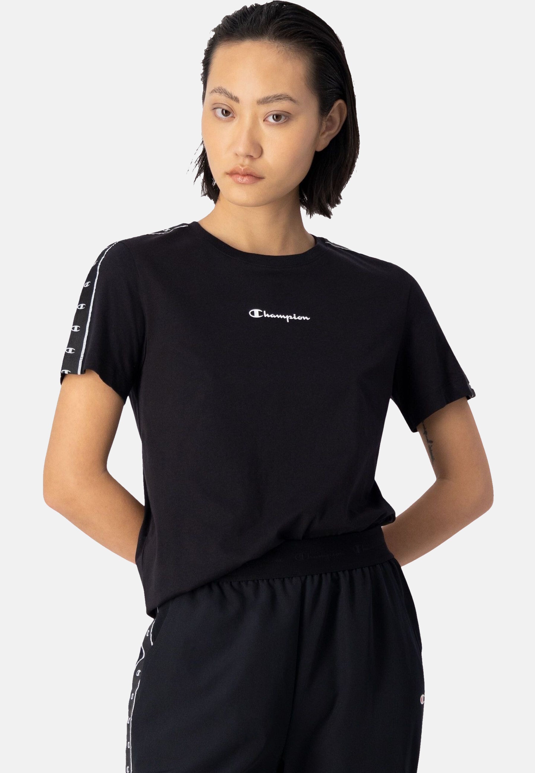 Champion Rundhals-T-Shirt aus Baumwolle mit Logo-Bandeinsatz