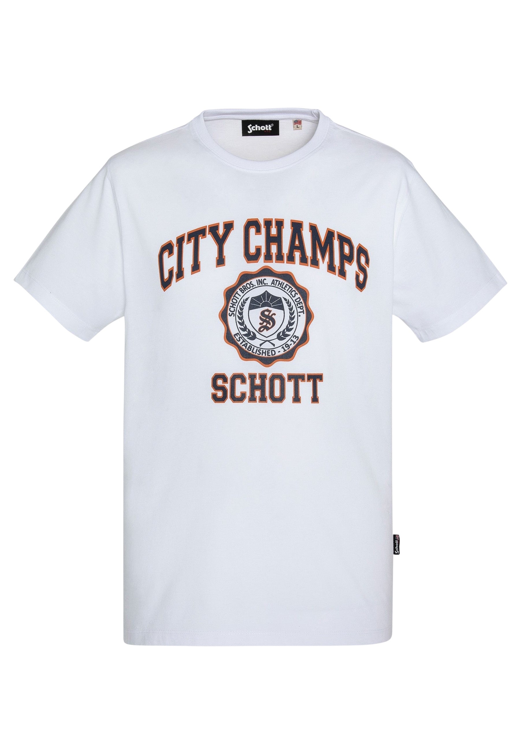 Schott Kurzarmshirt mit Rundhalsausschnitt und Front-Print