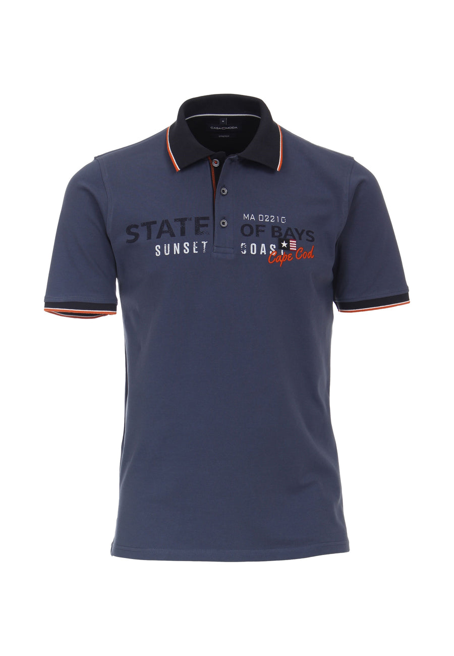 CASA MODA Polo Kurzarmshirt mit Print und Stickerei