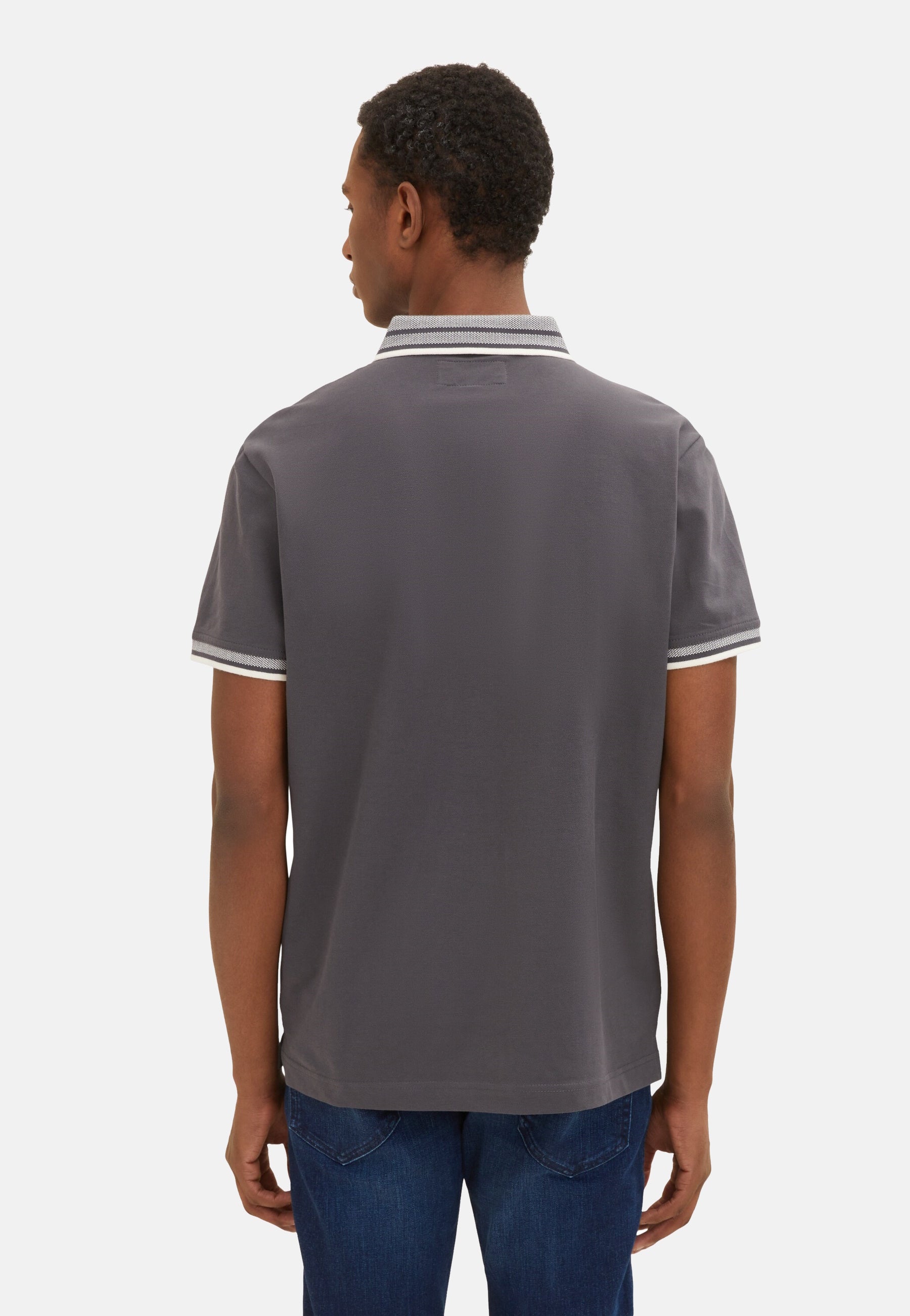 Tom Tailor Basic Polo Kurzarmshirt mit Kontraststreifen und Logo-Print