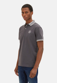 Tom Tailor Basic Polo Kurzarmshirt mit Kontraststreifen und Logo-Print
