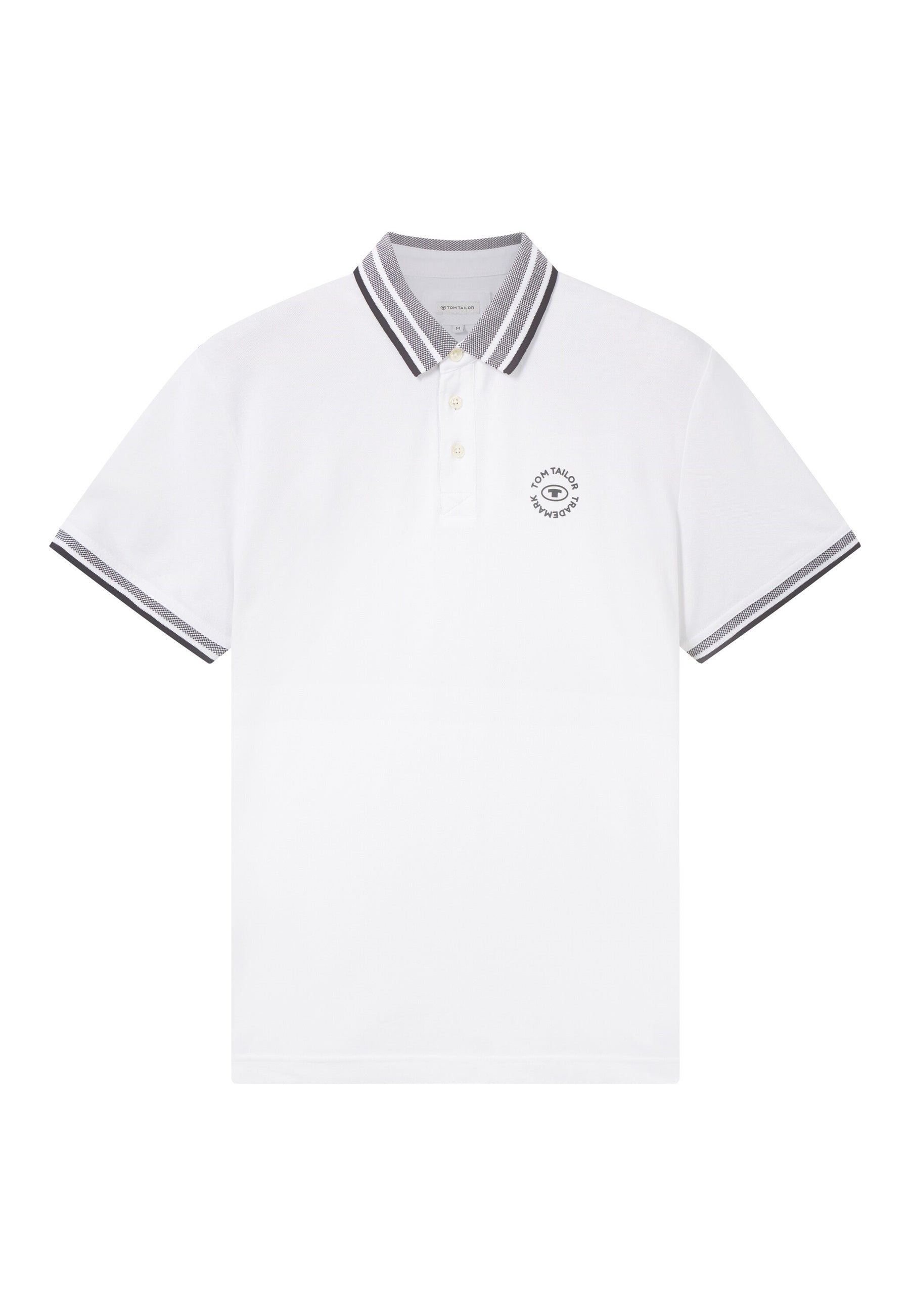 Tom Tailor Basic Polo Kurzarmshirt mit Kontraststreifen und Logo-Print