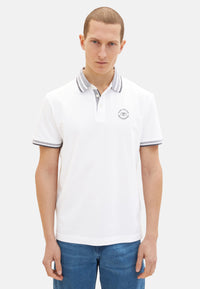 Tom Tailor Basic Polo Kurzarmshirt mit Kontraststreifen und Logo-Print