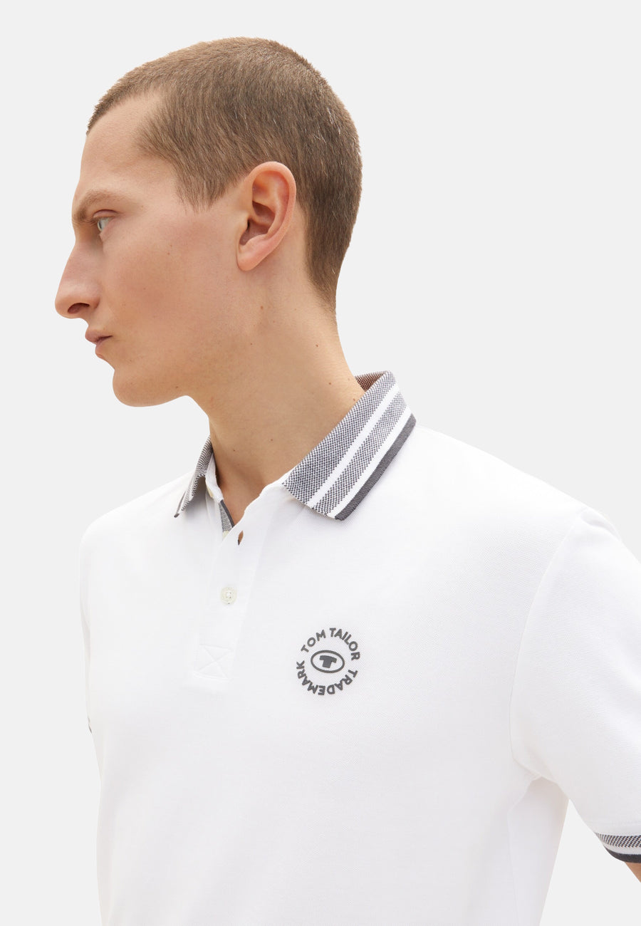 Tom Tailor Basic Polo Kurzarmshirt mit Kontraststreifen und Logo-Print