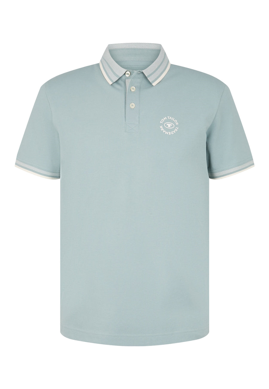 Tom Tailor Basic Polo Kurzarmshirt mit Kontraststreifen und Logo-Print