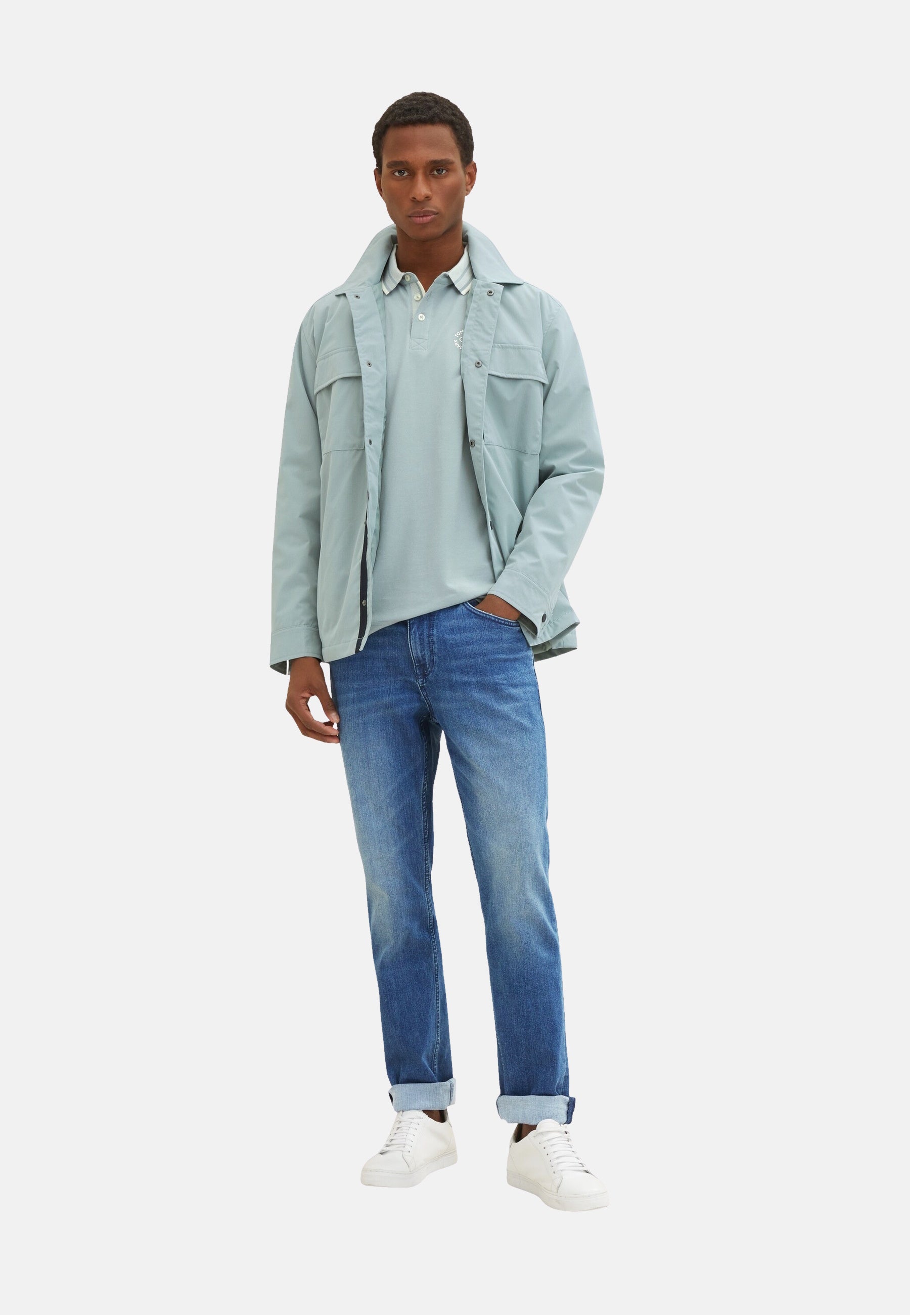 Tom Tailor Basic Polo Kurzarmshirt mit Kontraststreifen und Logo-Print