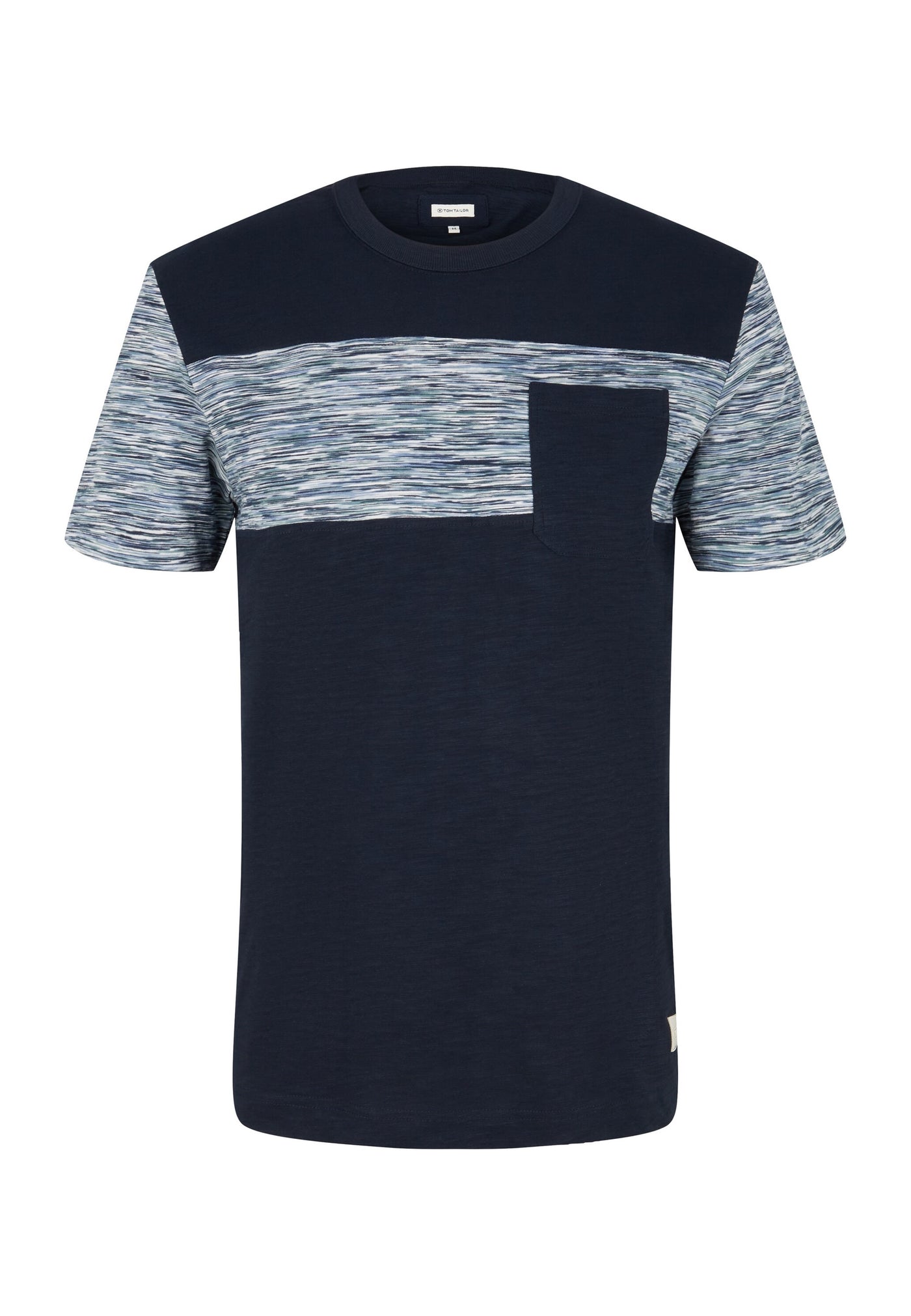 Tom Tailor Kurzarmshirt mit Einsatz in Melange-Optik und Brusttasche