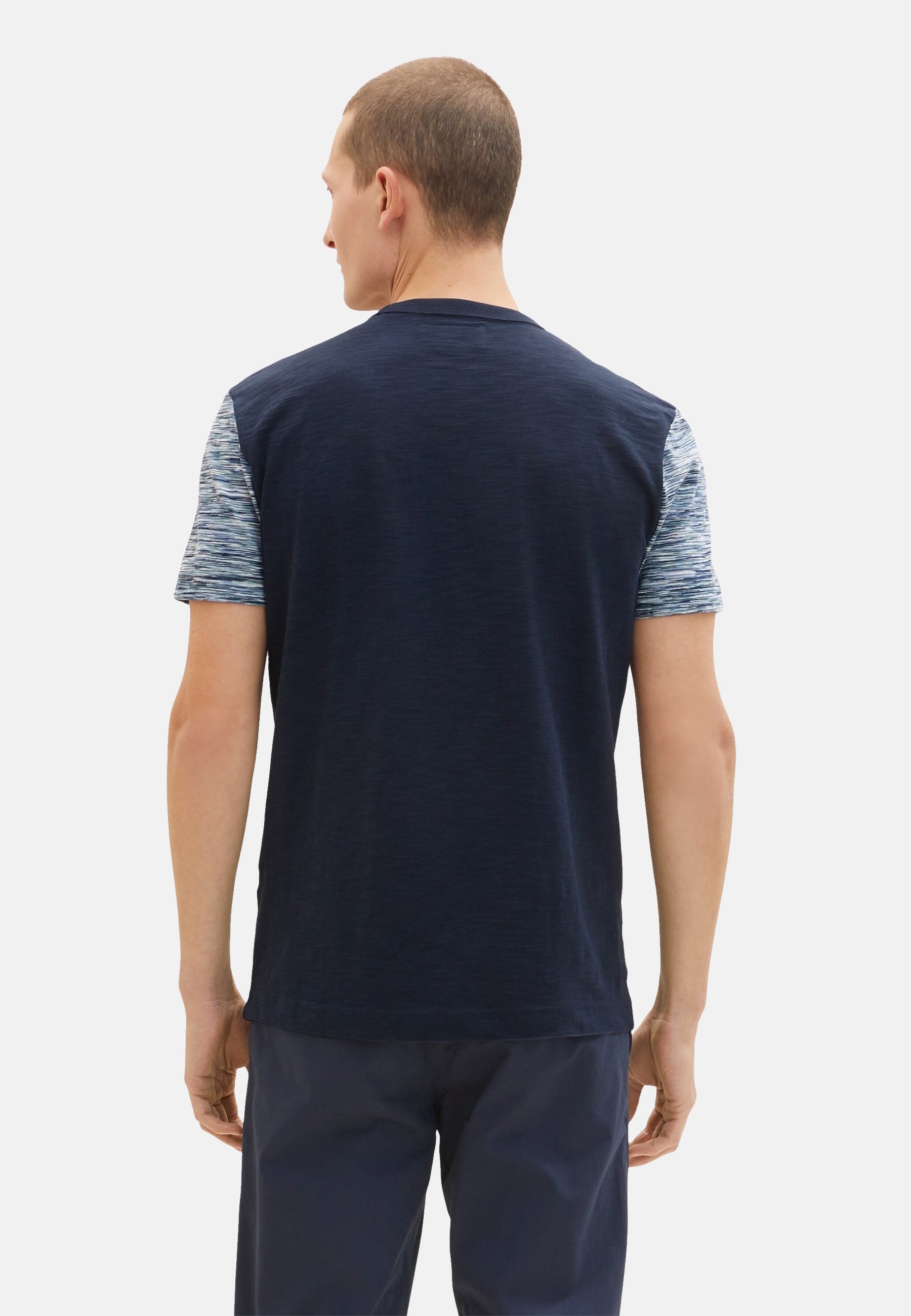 Tom Tailor Kurzarmshirt mit Einsatz in Melange-Optik und Brusttasche