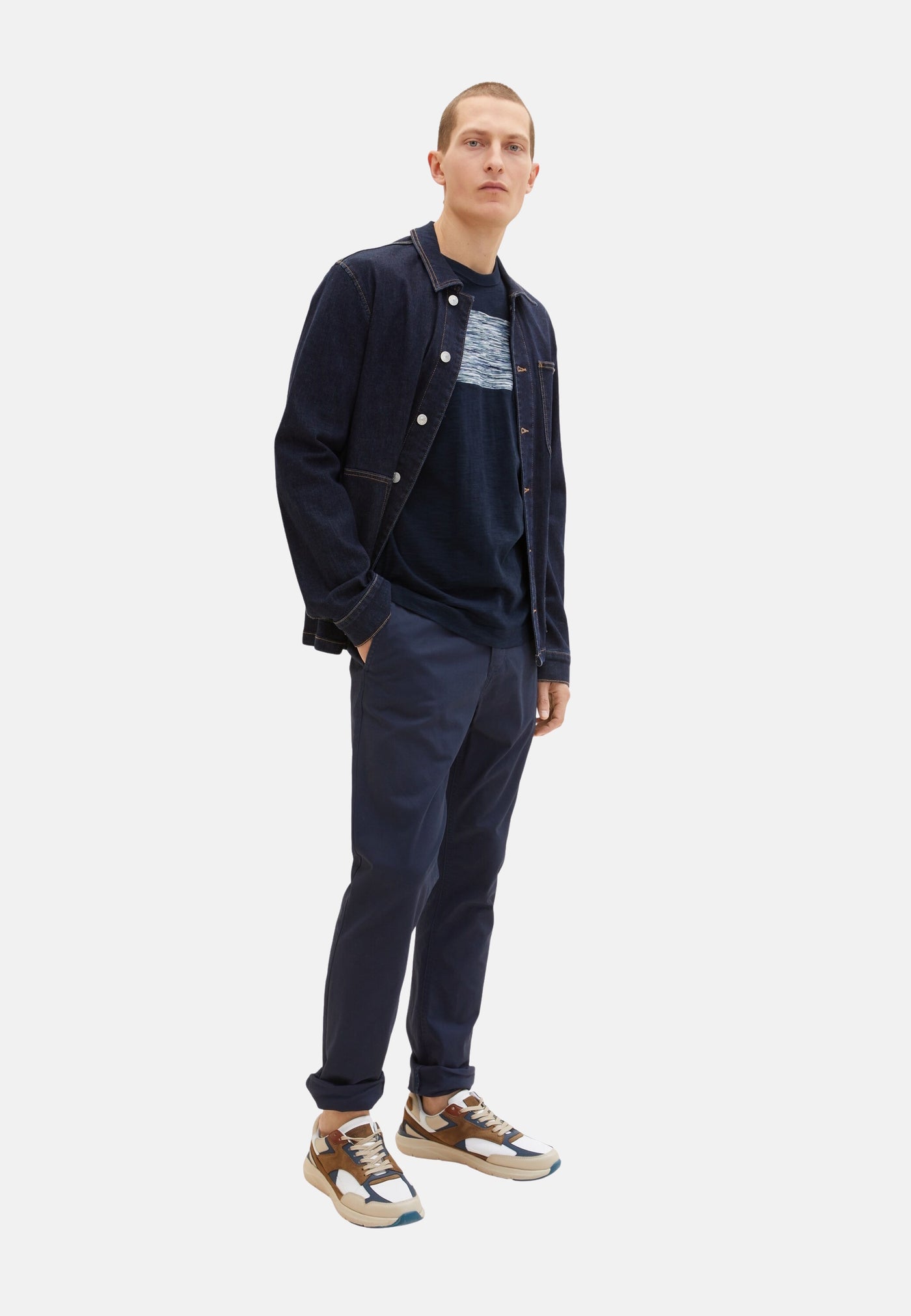 Tom Tailor Kurzarmshirt mit Einsatz in Melange-Optik und Brusttasche