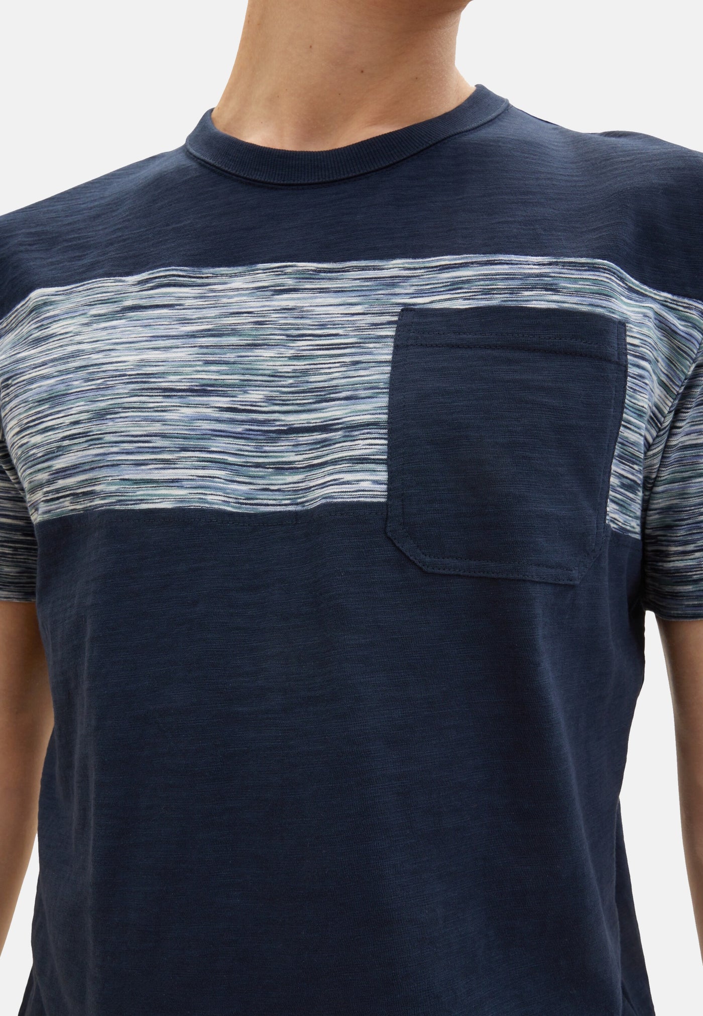 Tom Tailor Kurzarmshirt mit Einsatz in Melange-Optik und Brusttasche