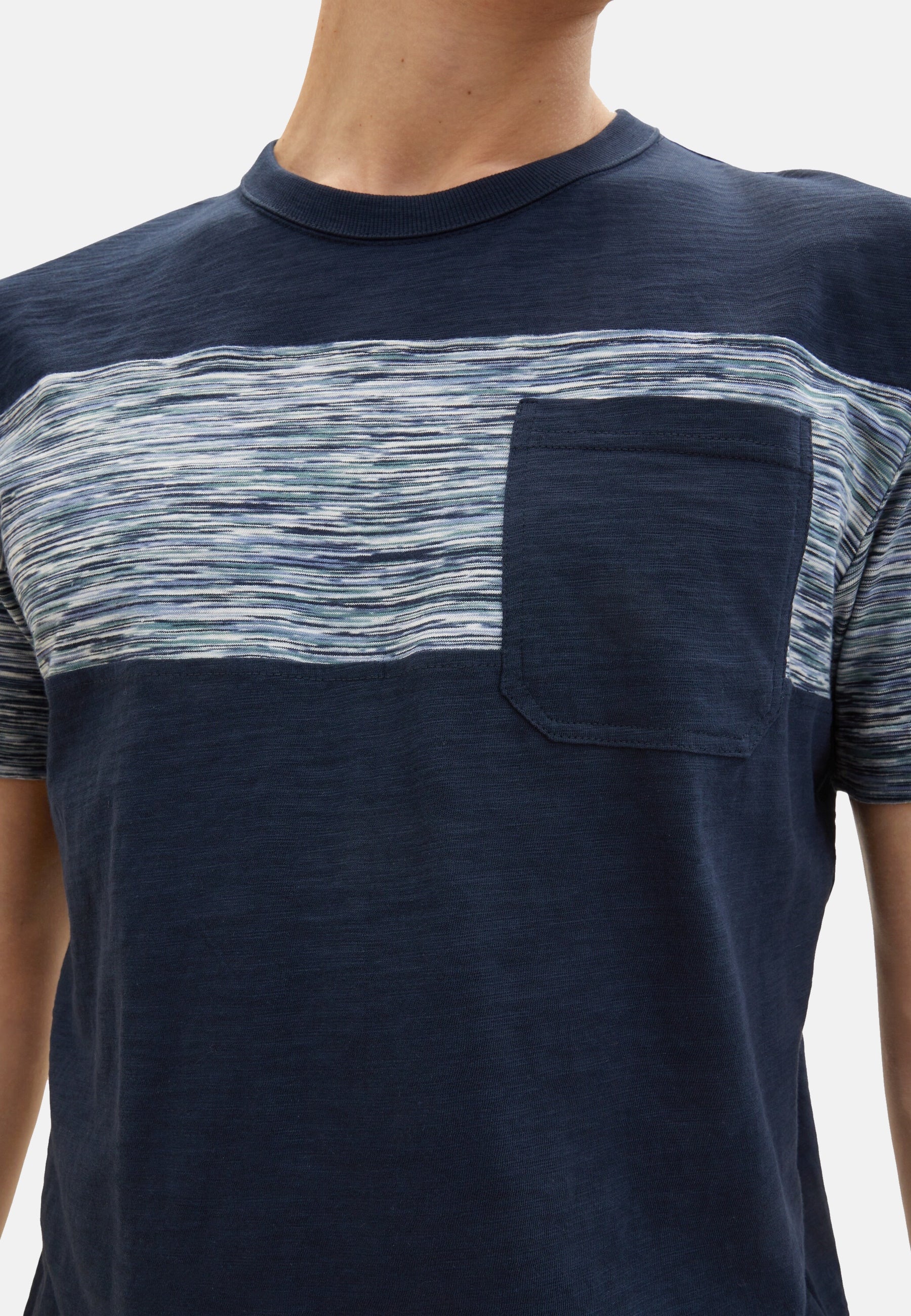 Tom Tailor Kurzarmshirt mit Einsatz in Melange-Optik und Brusttasche